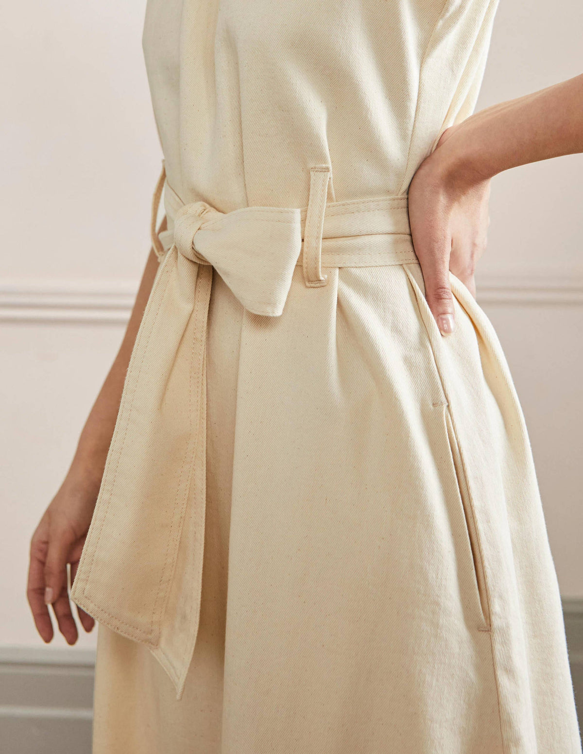 Sleeveless Belted Midi Dress-Ecru - Image 5