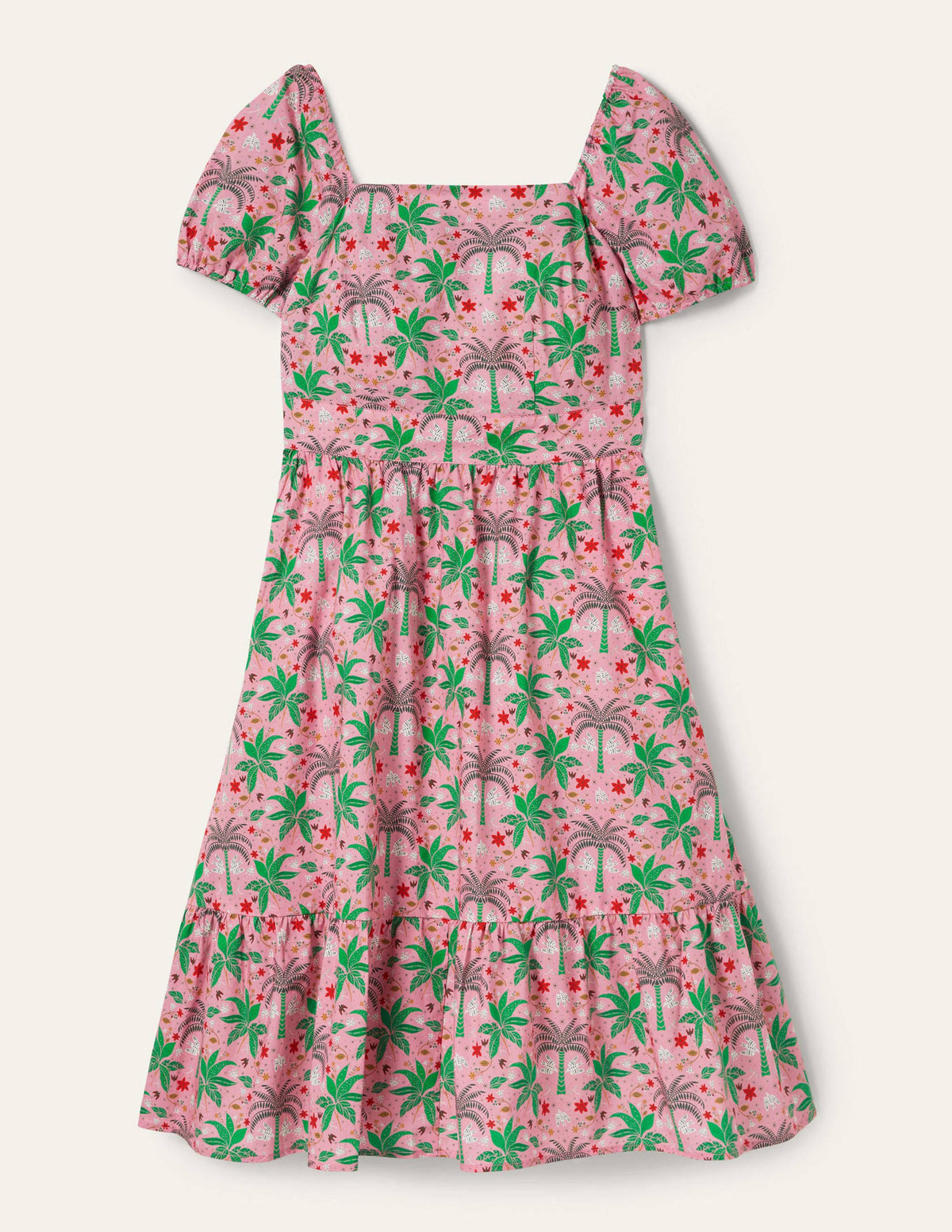 Square Neck Tiered Dress-Posy Pink, Oriental Palm - Image 6