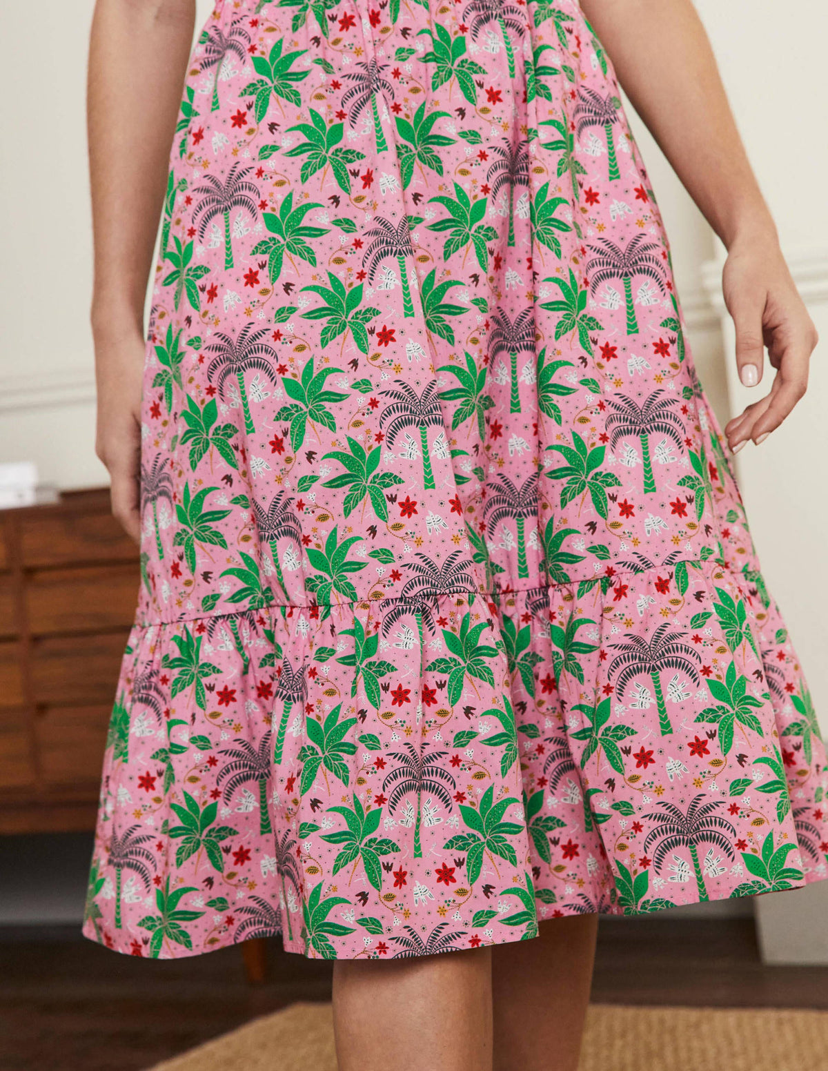 Square Neck Tiered Dress-Posy Pink, Oriental Palm - Image 2