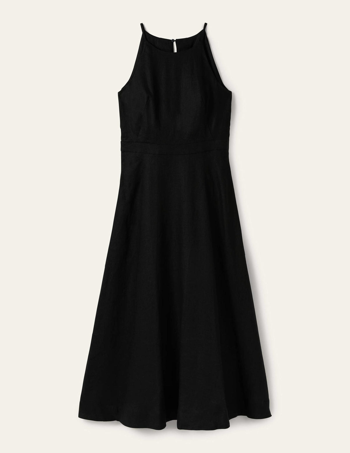 Halterneck Linen Midi Dress-Black - Image 6