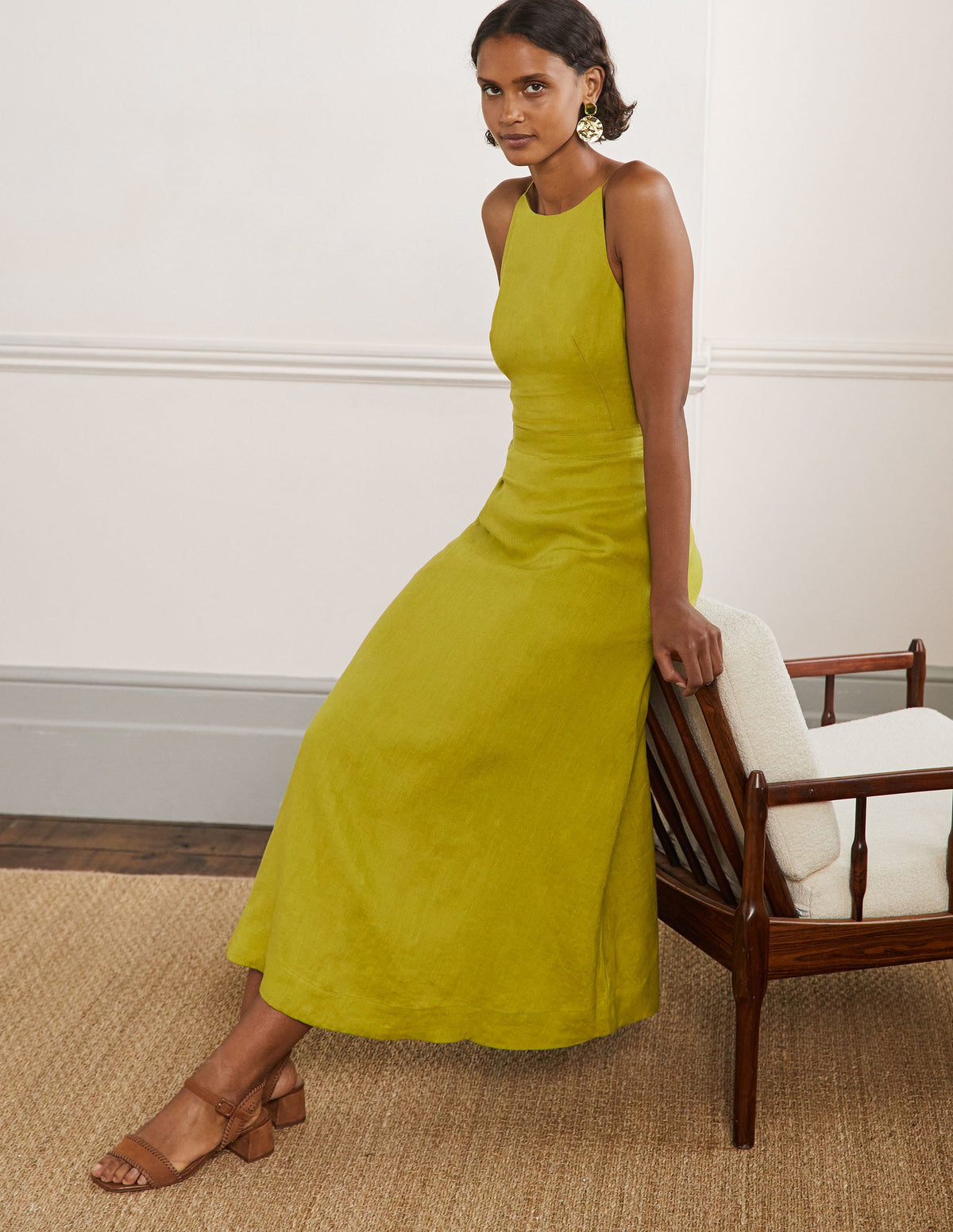 Halterneck Linen Midi Dress-Starfruit-6