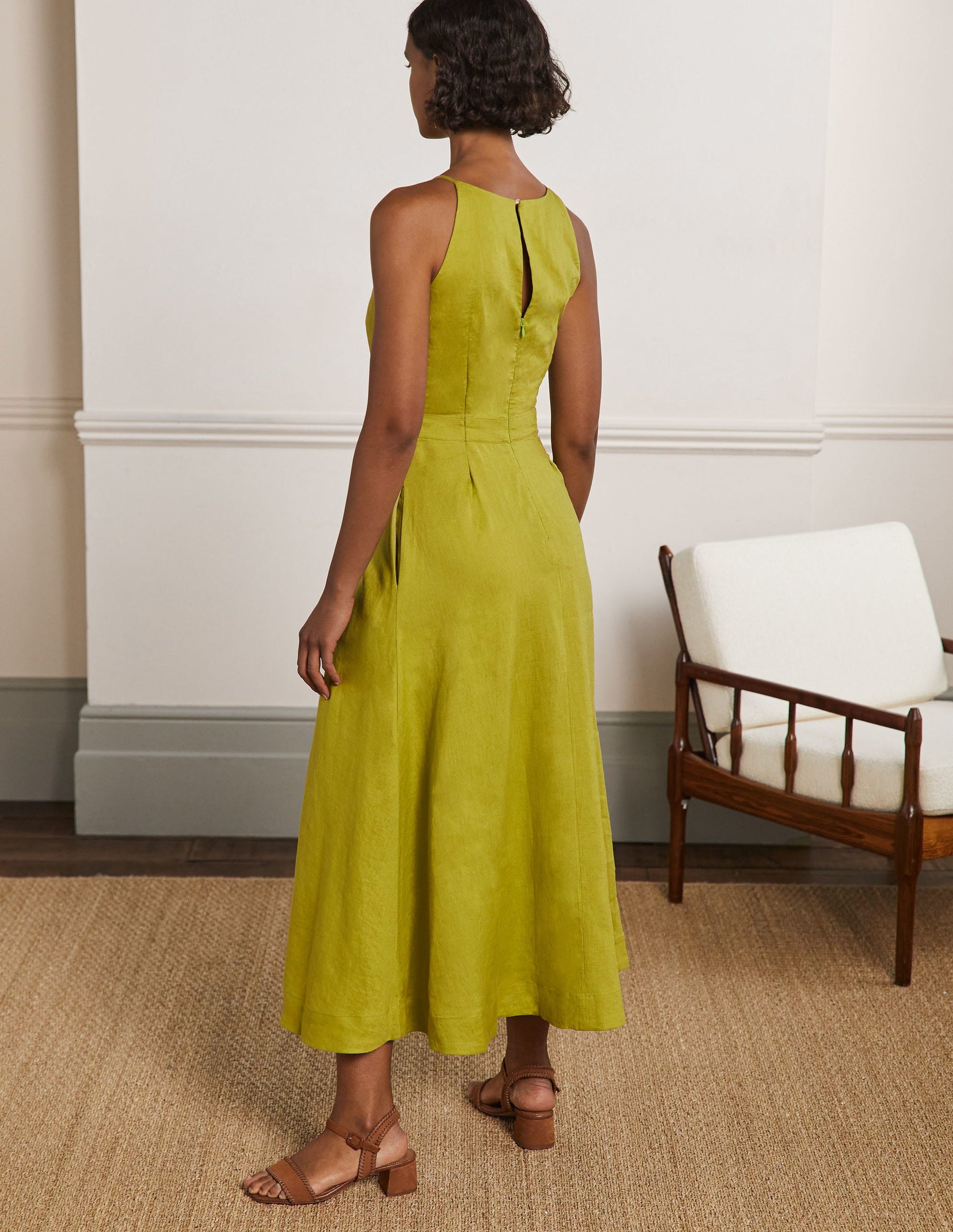 Halterneck Linen Midi Dress-Starfruit-3