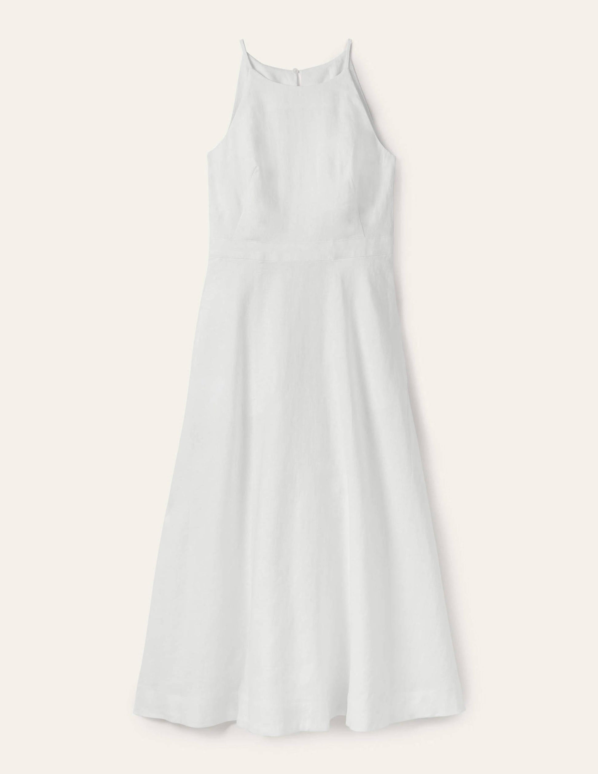 Halterneck Linen Midi Dress-White-5
