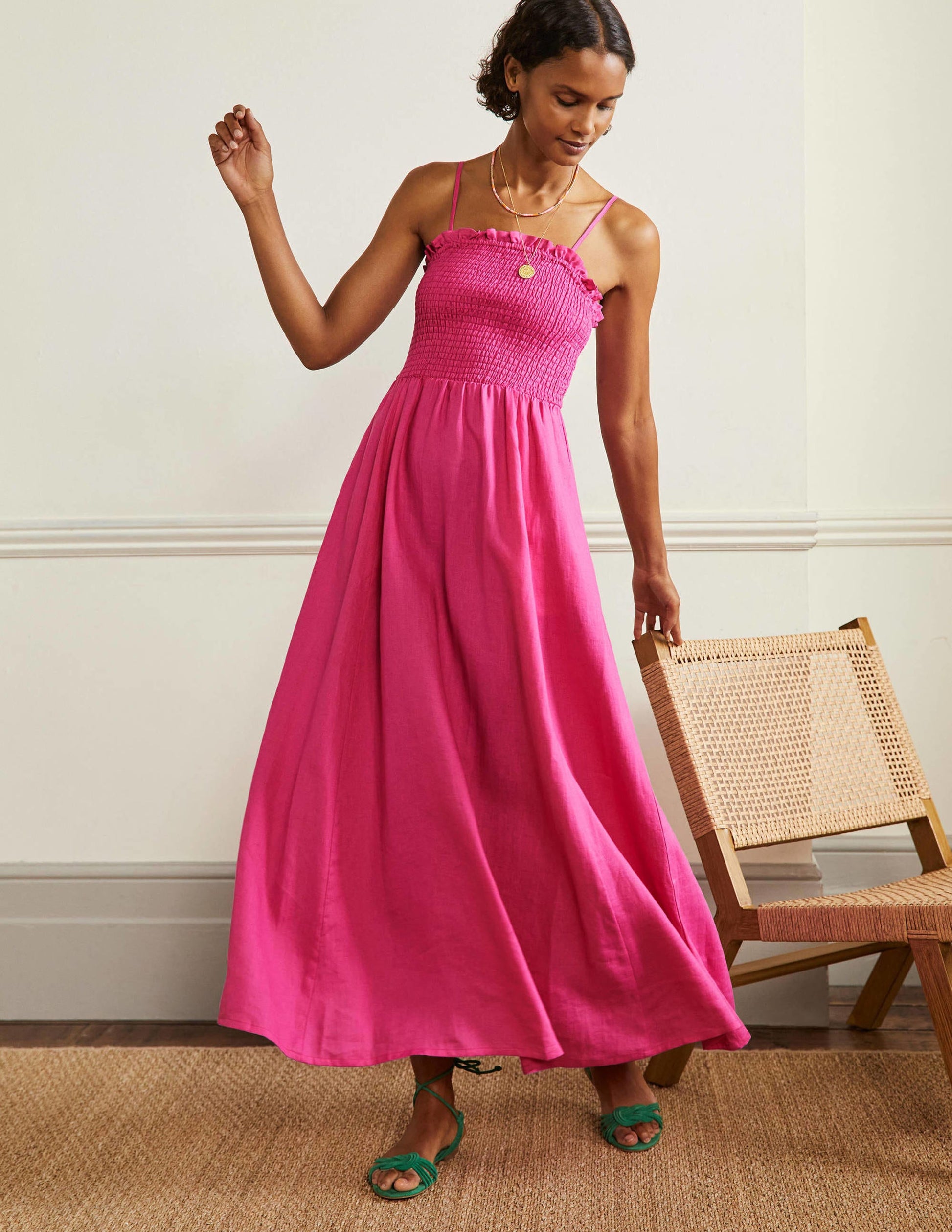 Strapless Linen Midi Dress-Pop Pansy-4