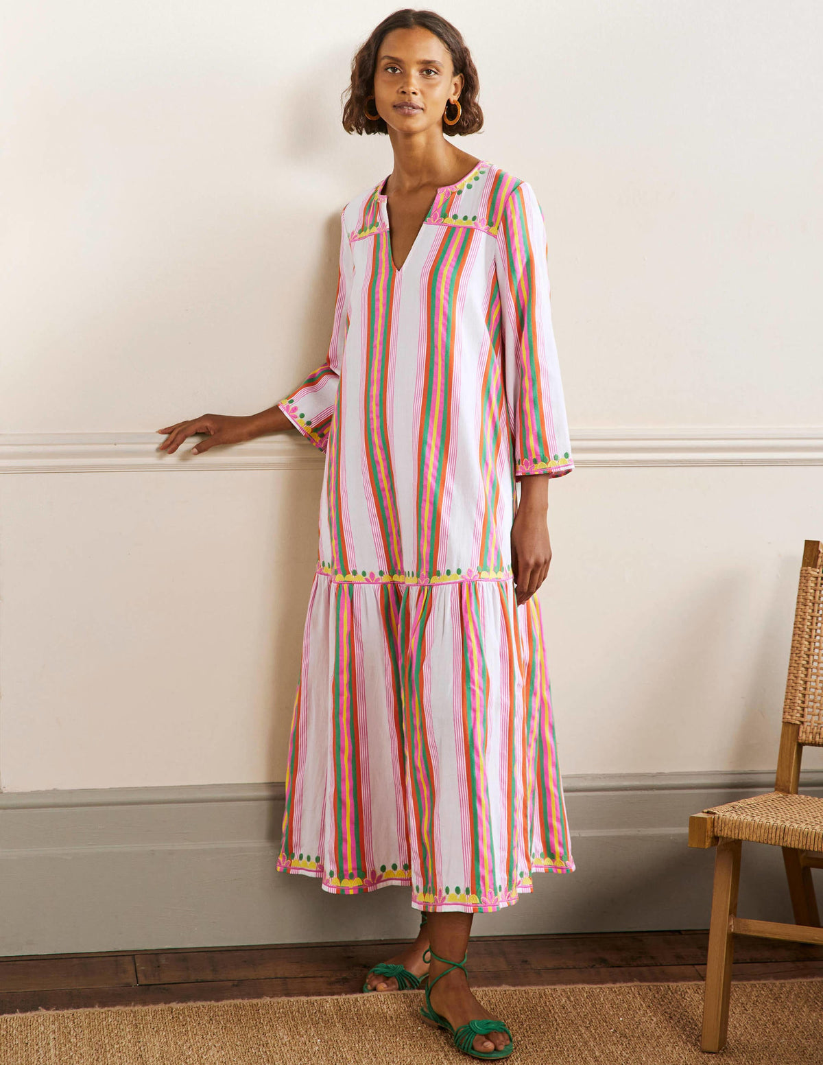 Easy Tiered Maxi Dress-Tropical Woven Rainbow Stripe - Image 1