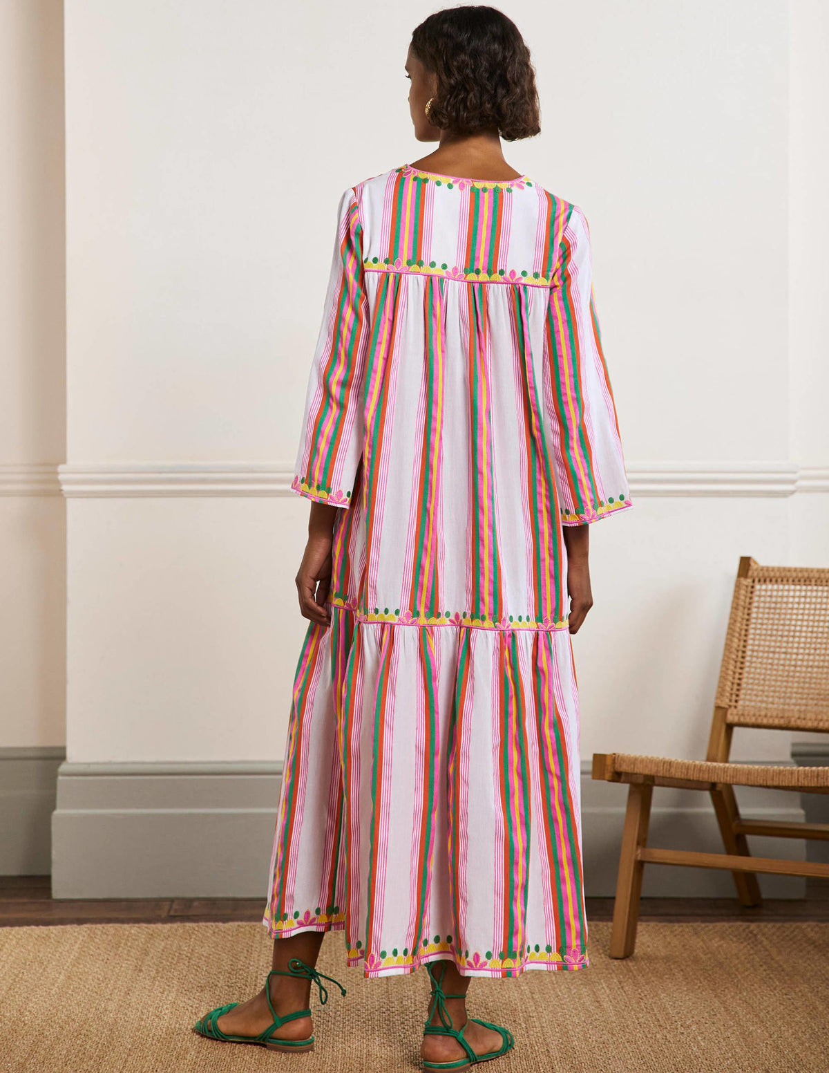 Easy Tiered Maxi Dress-Tropical Woven Rainbow Stripe - Image 3