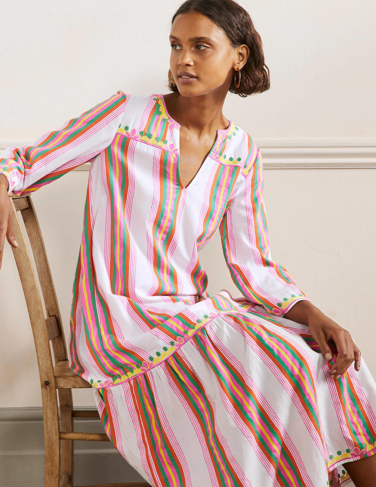 Easy Tiered Maxi Dress-Tropical Woven Rainbow Stripe - Image 4