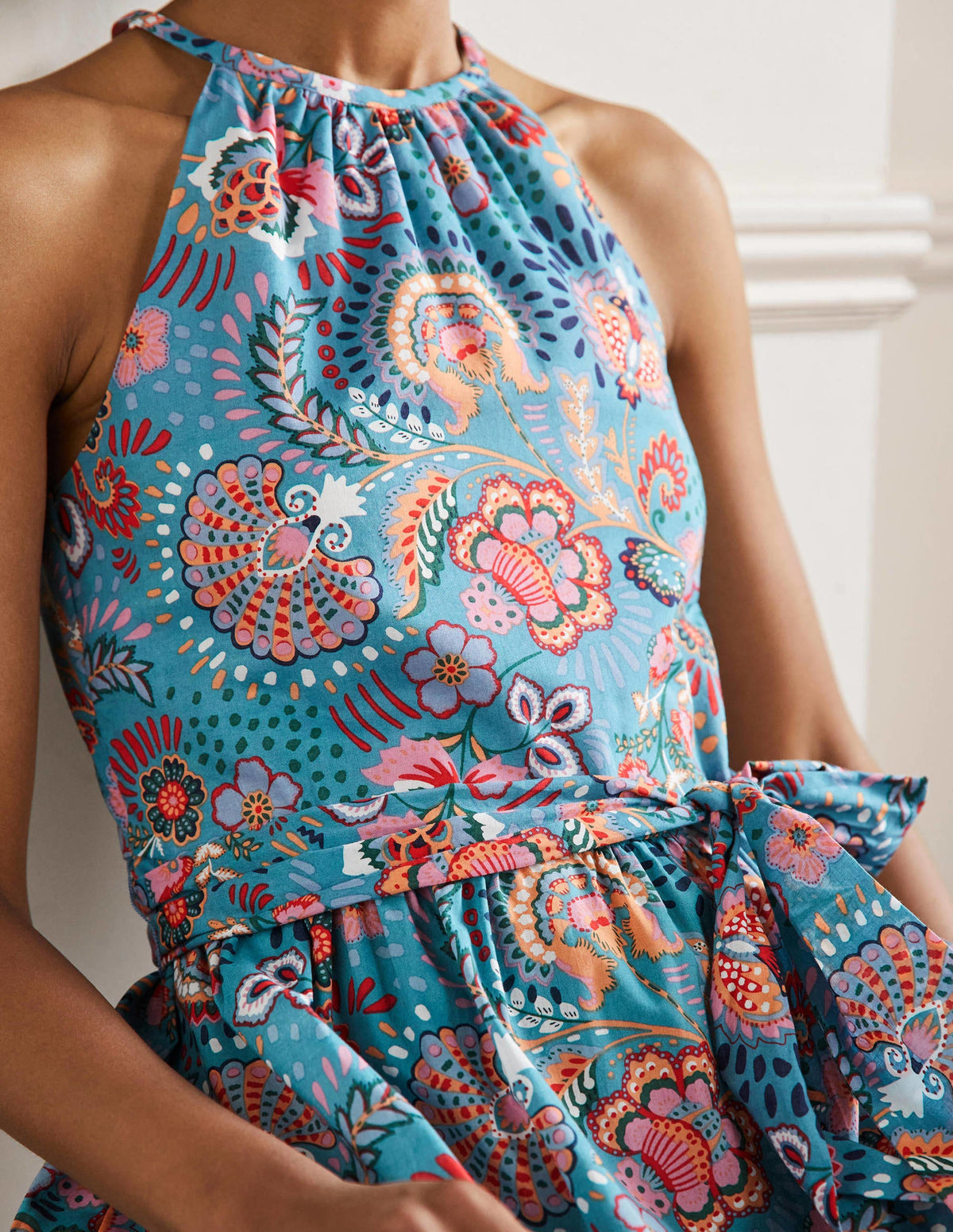 Halterneck Tiered Maxi Dress-Larkspur, Decorative Meadow-2