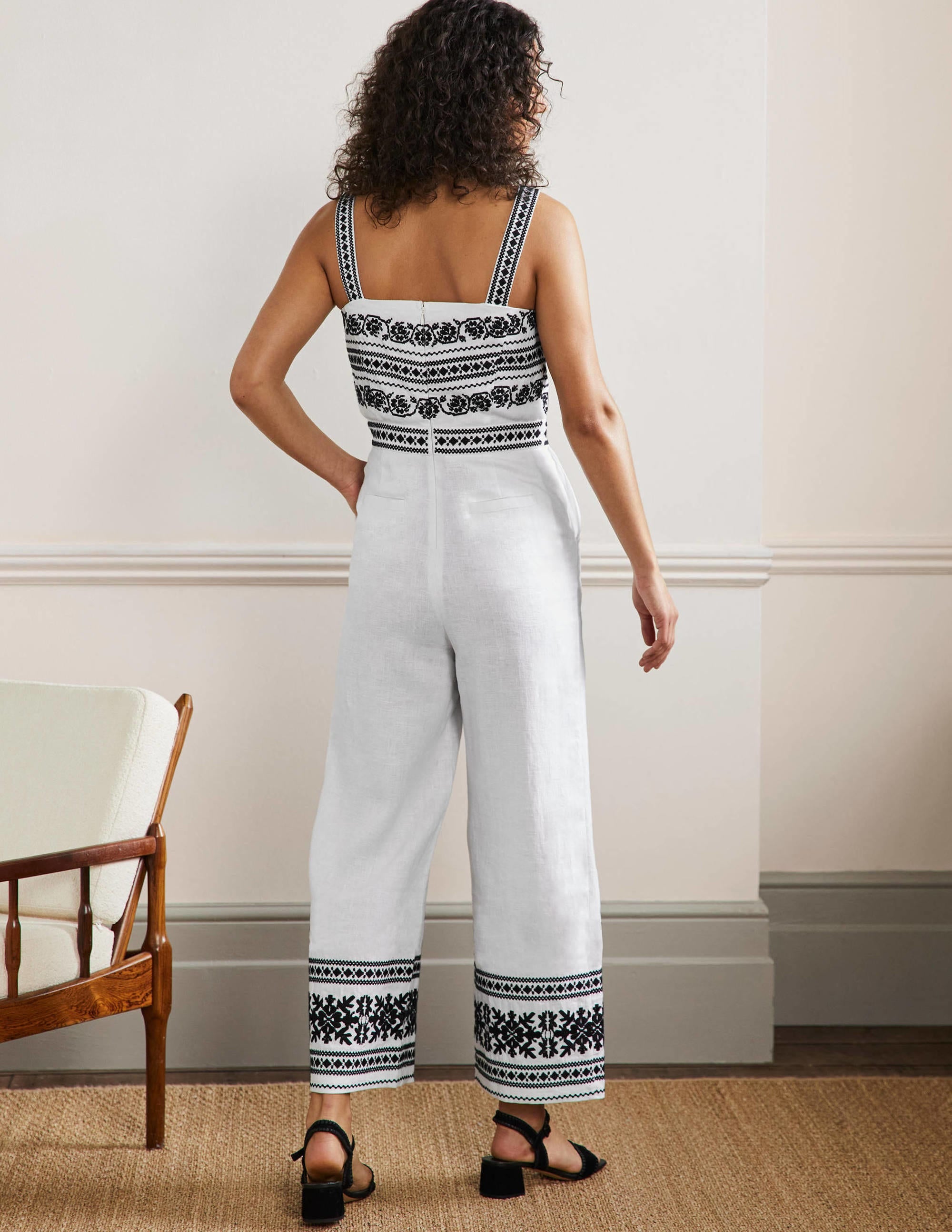 Embroidered Strappy Jumpsuit-Ivory - Image 3