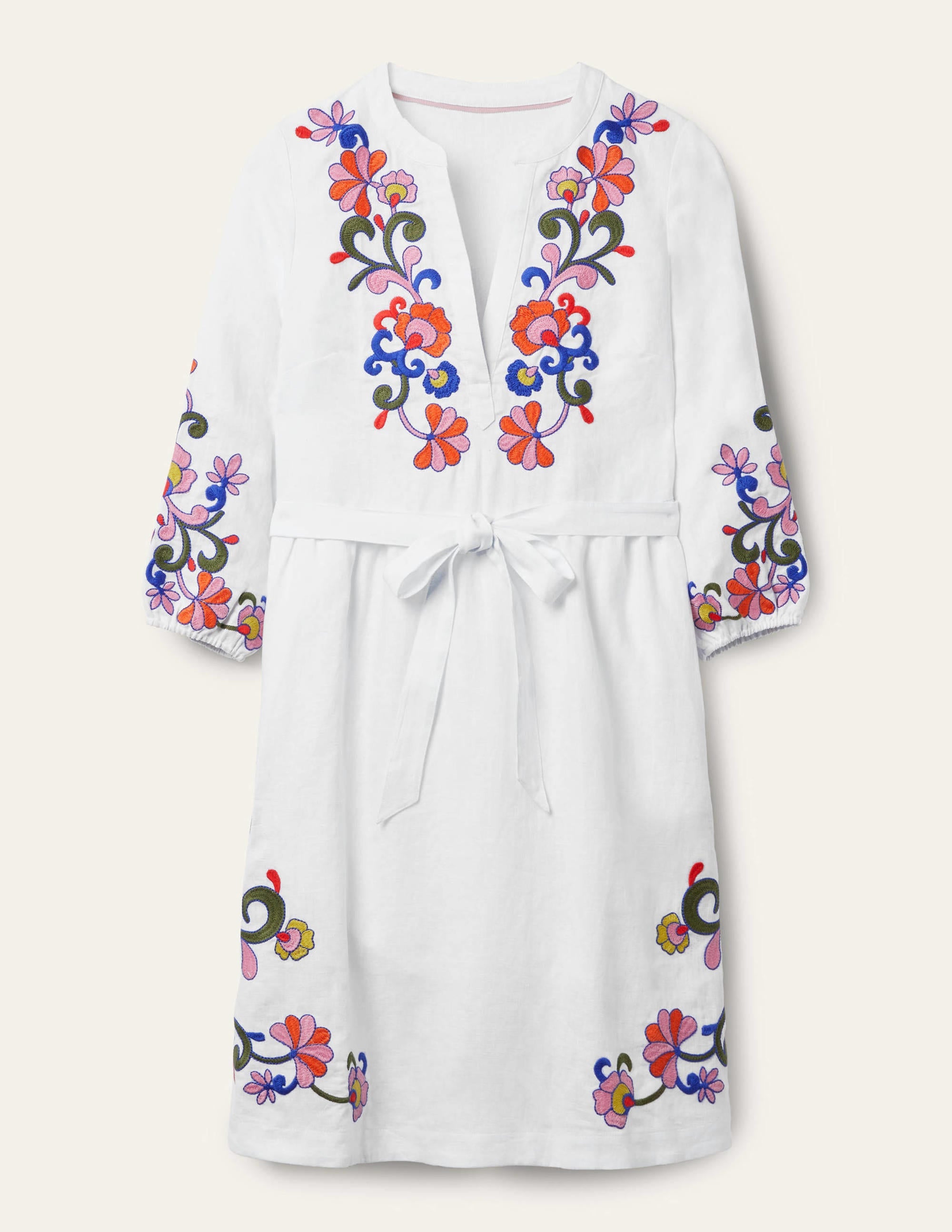 Embroidered Linen Dress-White - Image 6
