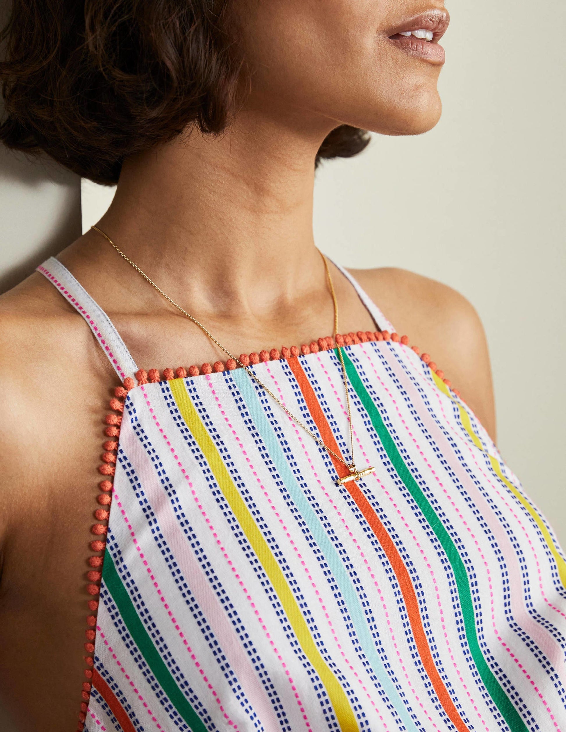 Stripe Halterneck Midi Dress-Sweetcorn and Green Pepper-2