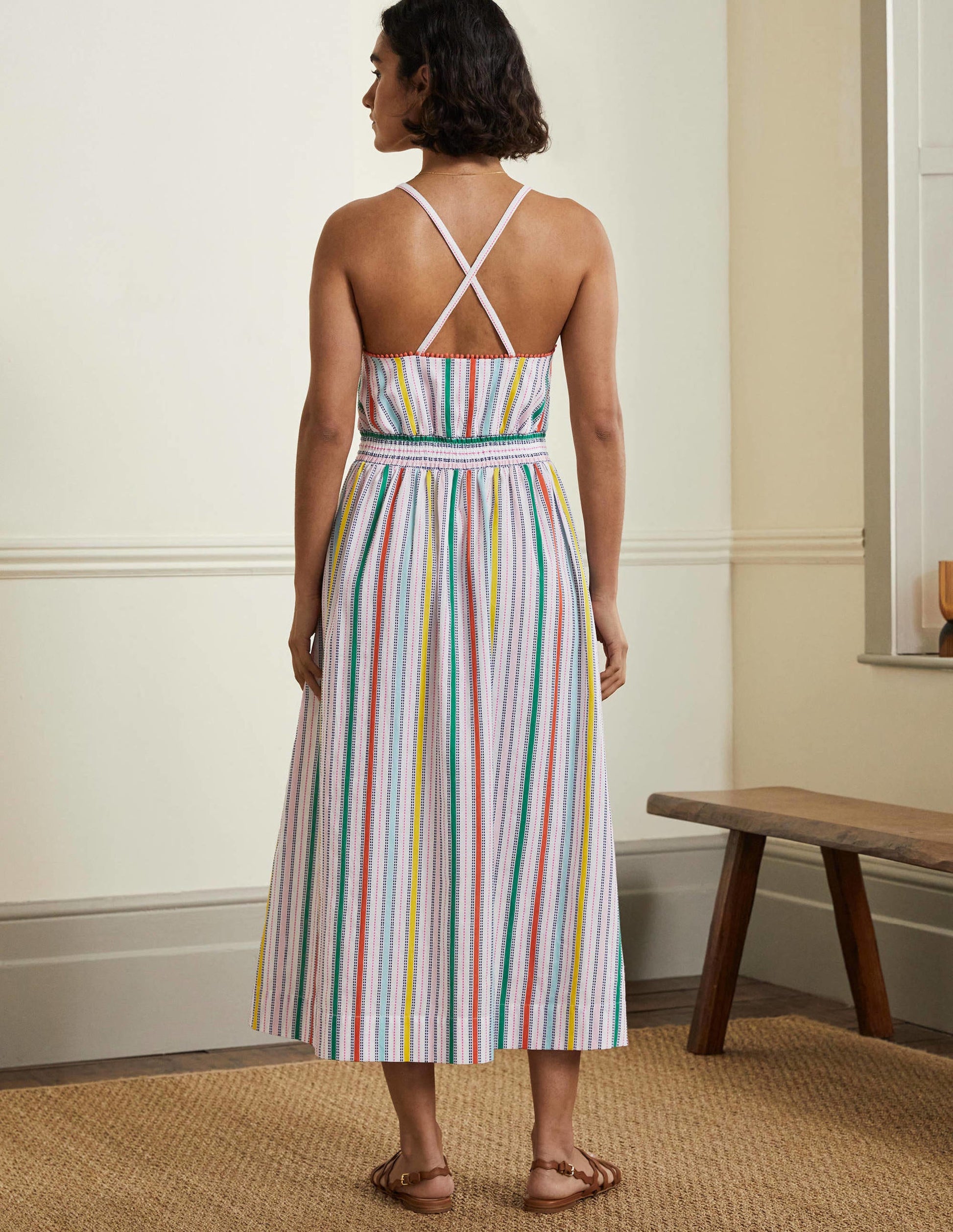Stripe Halterneck Midi Dress-Sweetcorn and Green Pepper-3