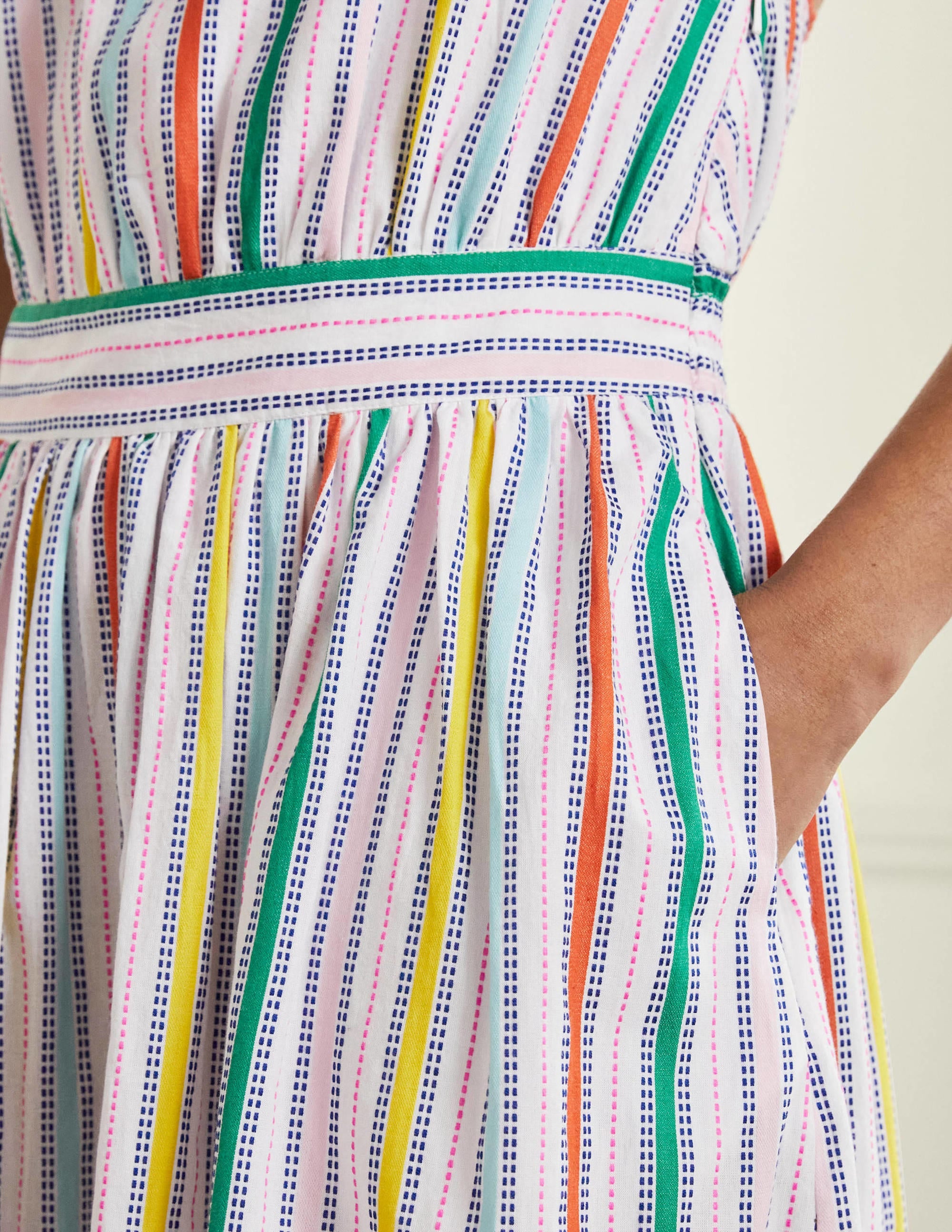 Stripe Halterneck Midi Dress-Sweetcorn and Green Pepper - Image 5