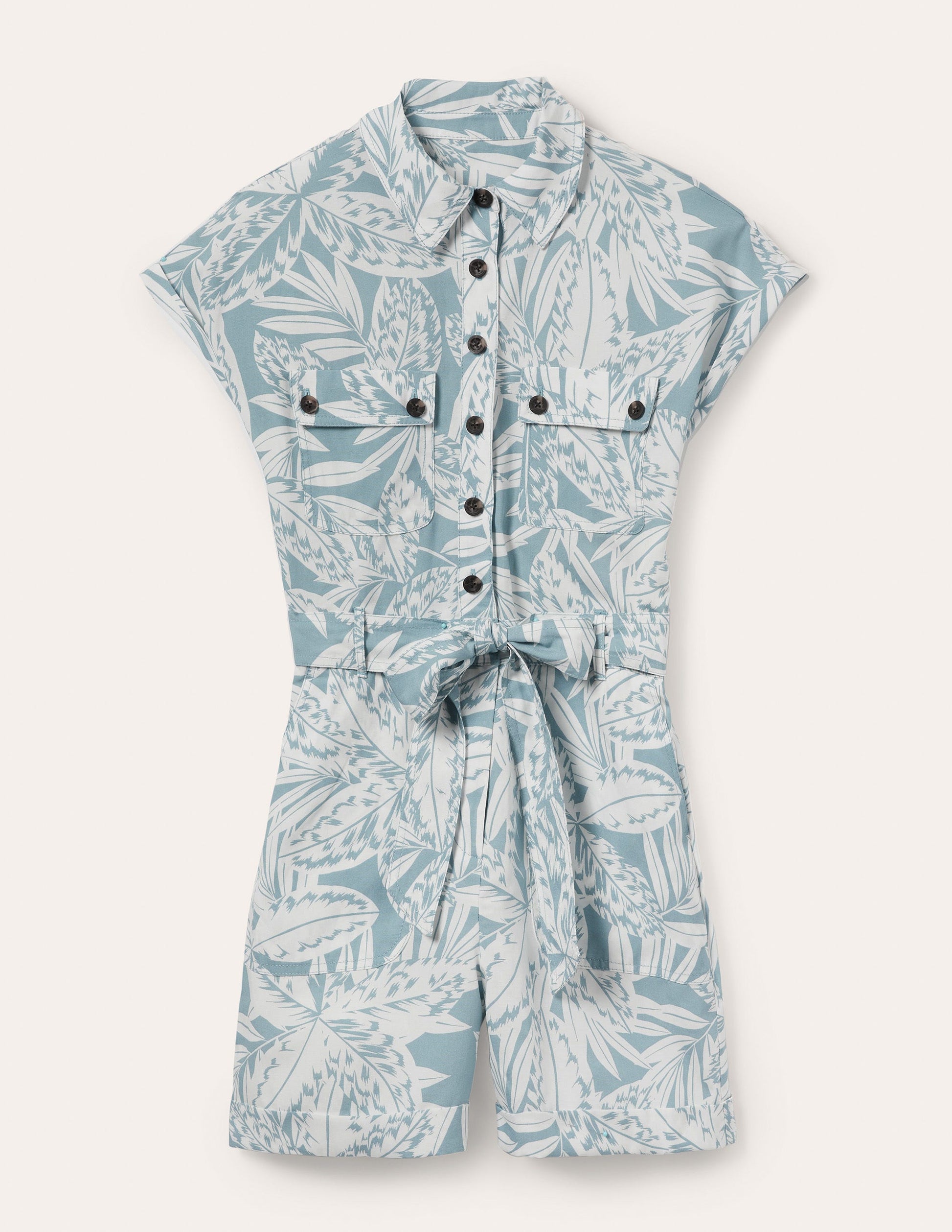 Pocket Detail Playsuit-Mountain Spring, Exotic Leaves-6