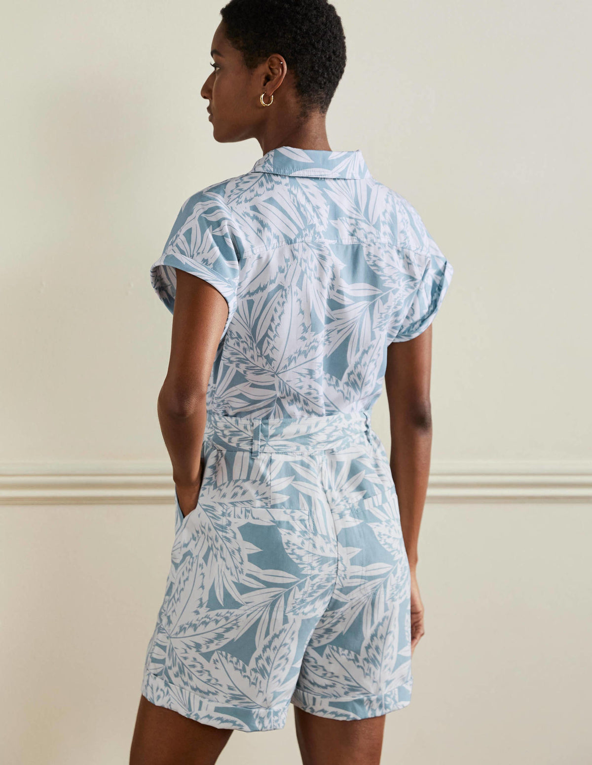 Pocket Detail Playsuit-Mountain Spring, Exotic Leaves-3