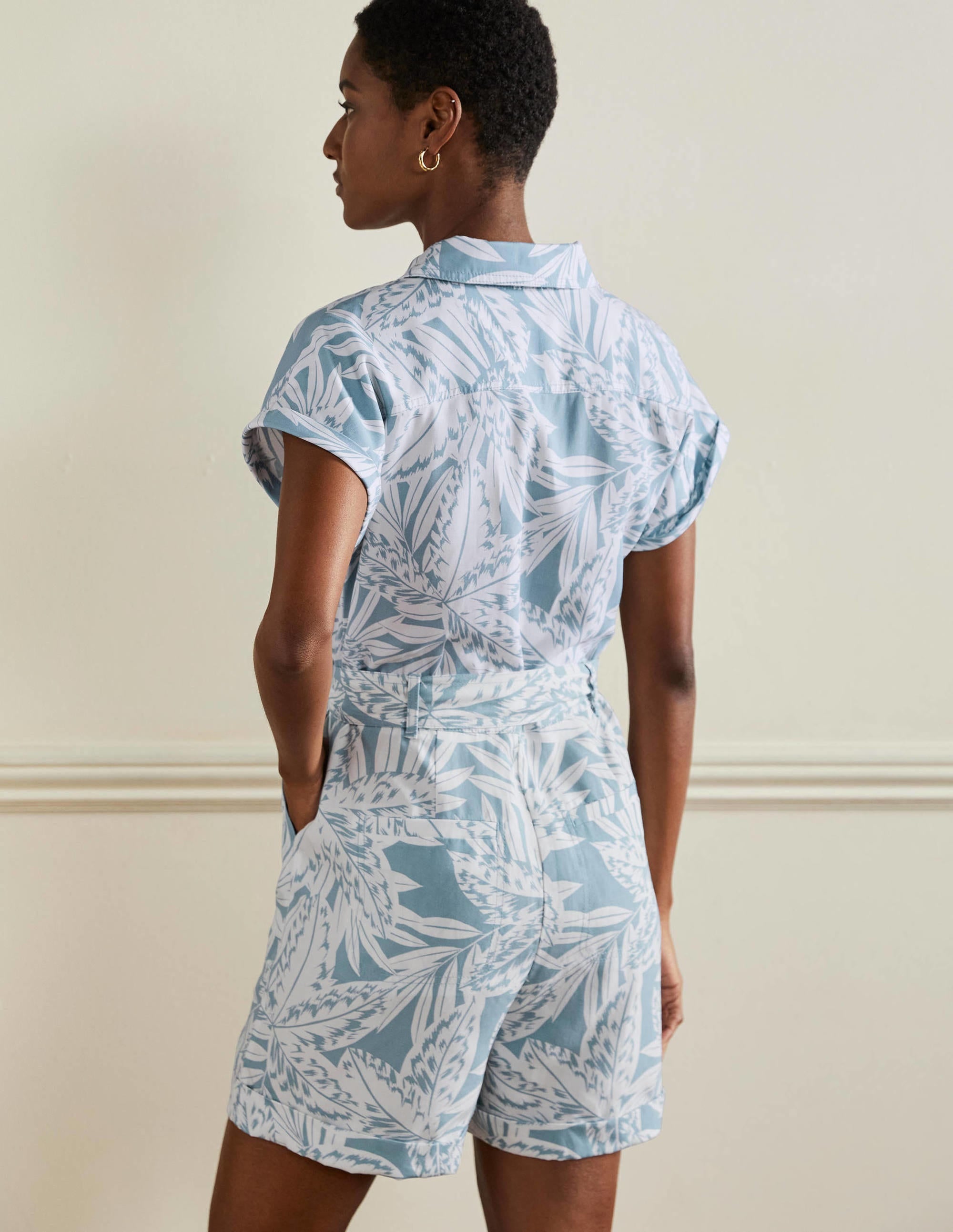 Pocket Detail Playsuit-Mountain Spring, Exotic Leaves - Image 3