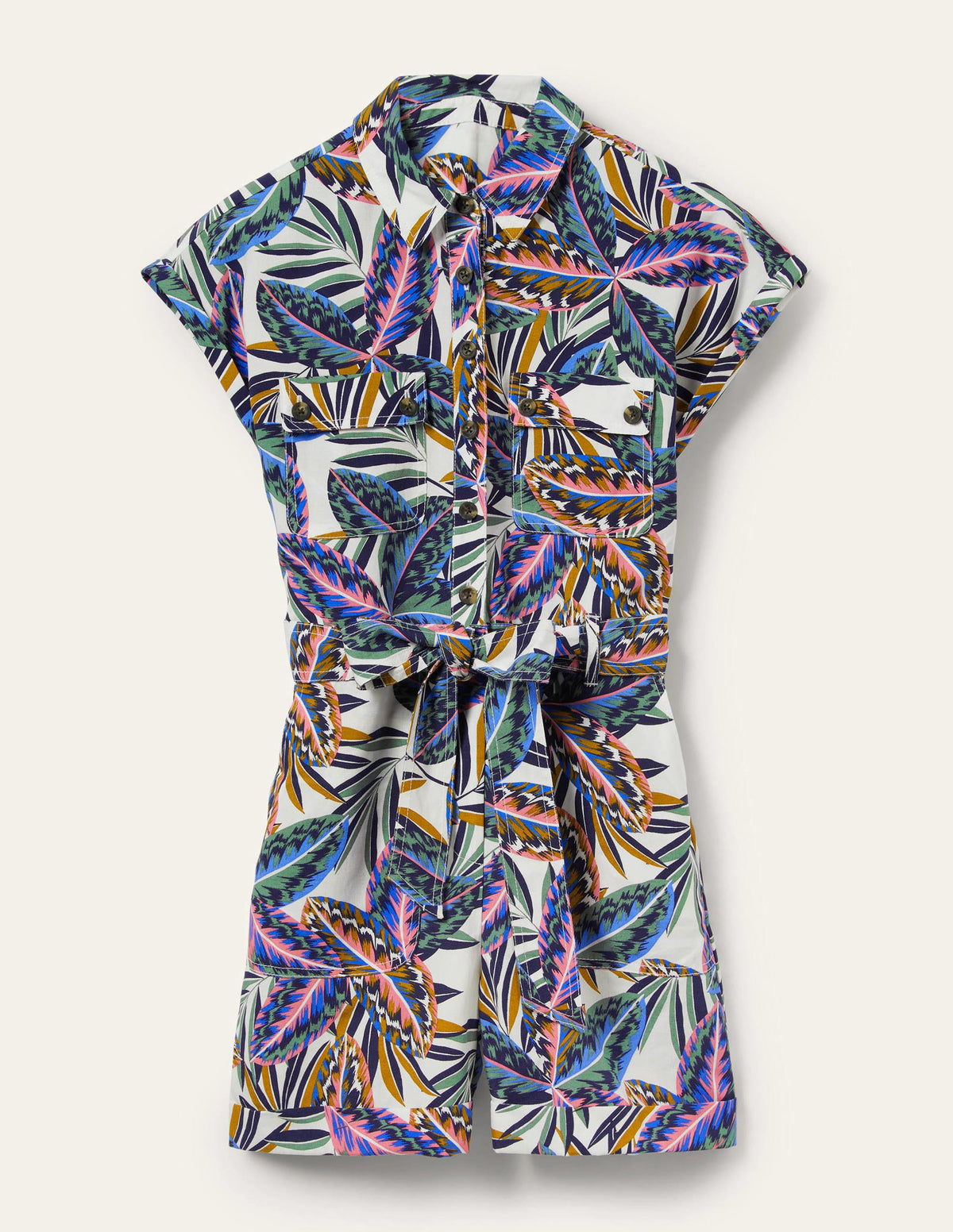 Pocket Detail Playsuit-Multi, Exotic Leaves-7