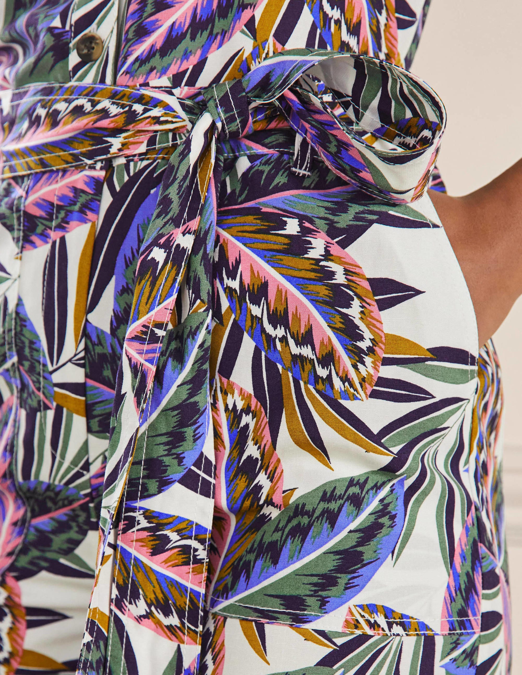 Pocket Detail Playsuit-Multi, Exotic Leaves - Image 2