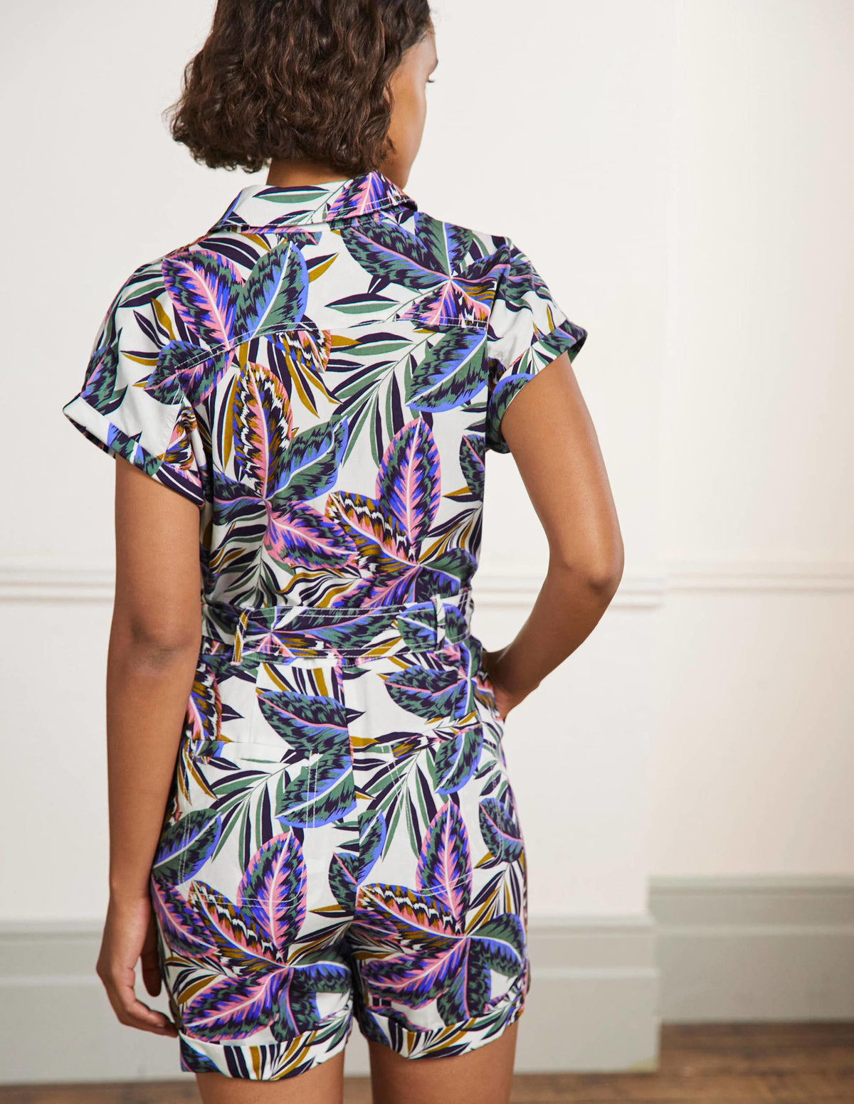Pocket Detail Playsuit-Multi, Exotic Leaves-3