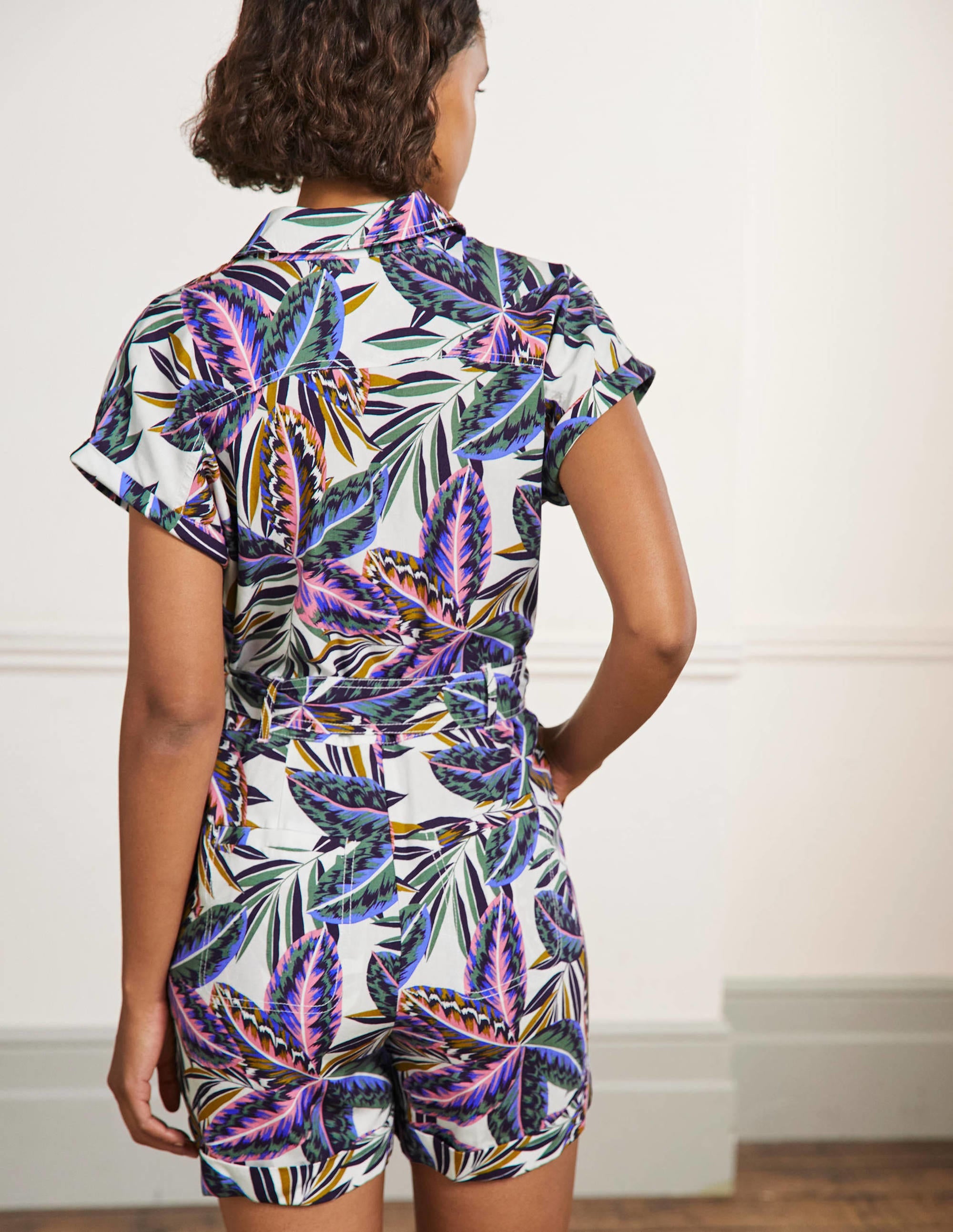 Pocket Detail Playsuit-Multi, Exotic Leaves - Image 3