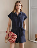 Pocket Detail Playsuit-NAVY