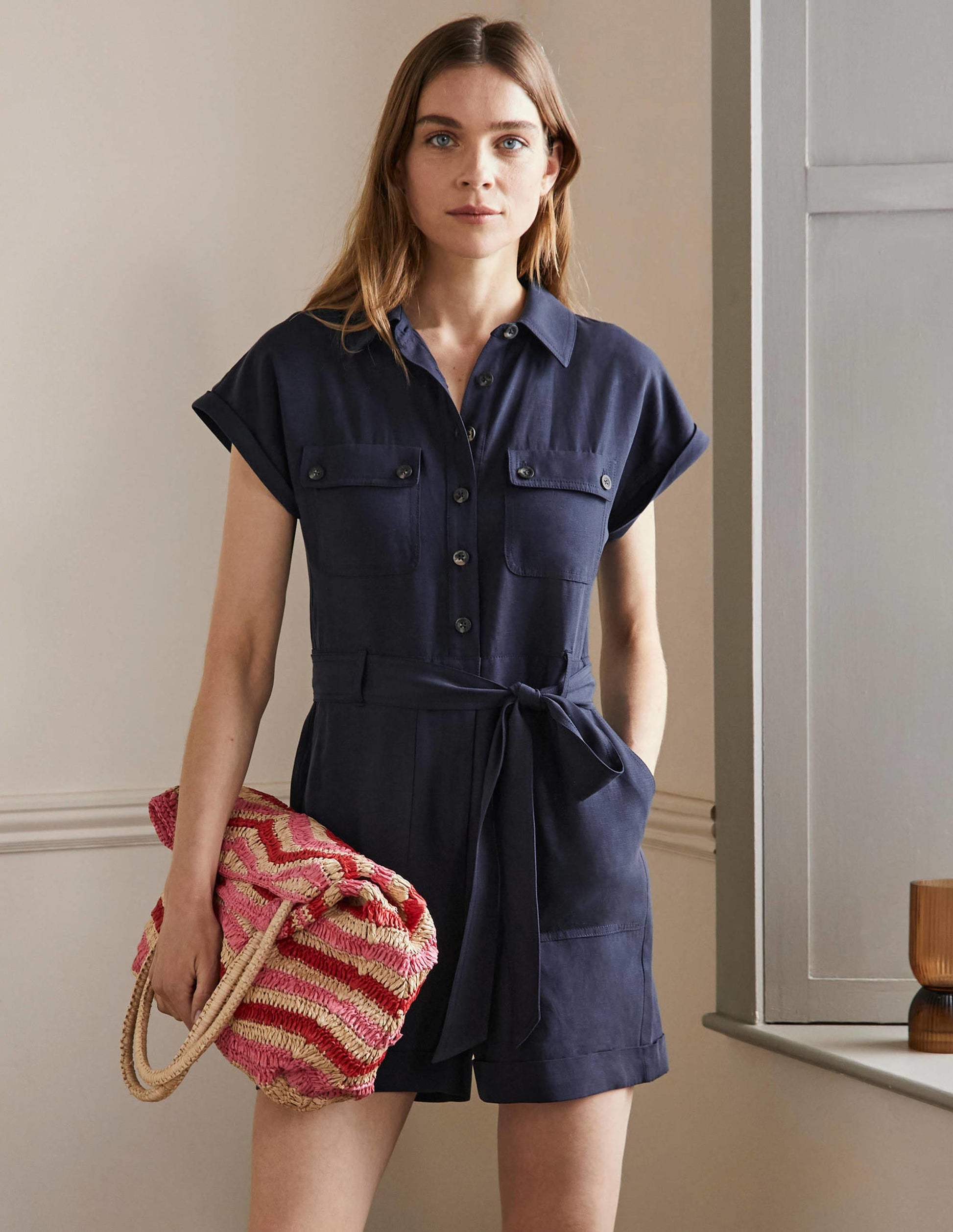 Pocket Detail Playsuit-NAVY-1