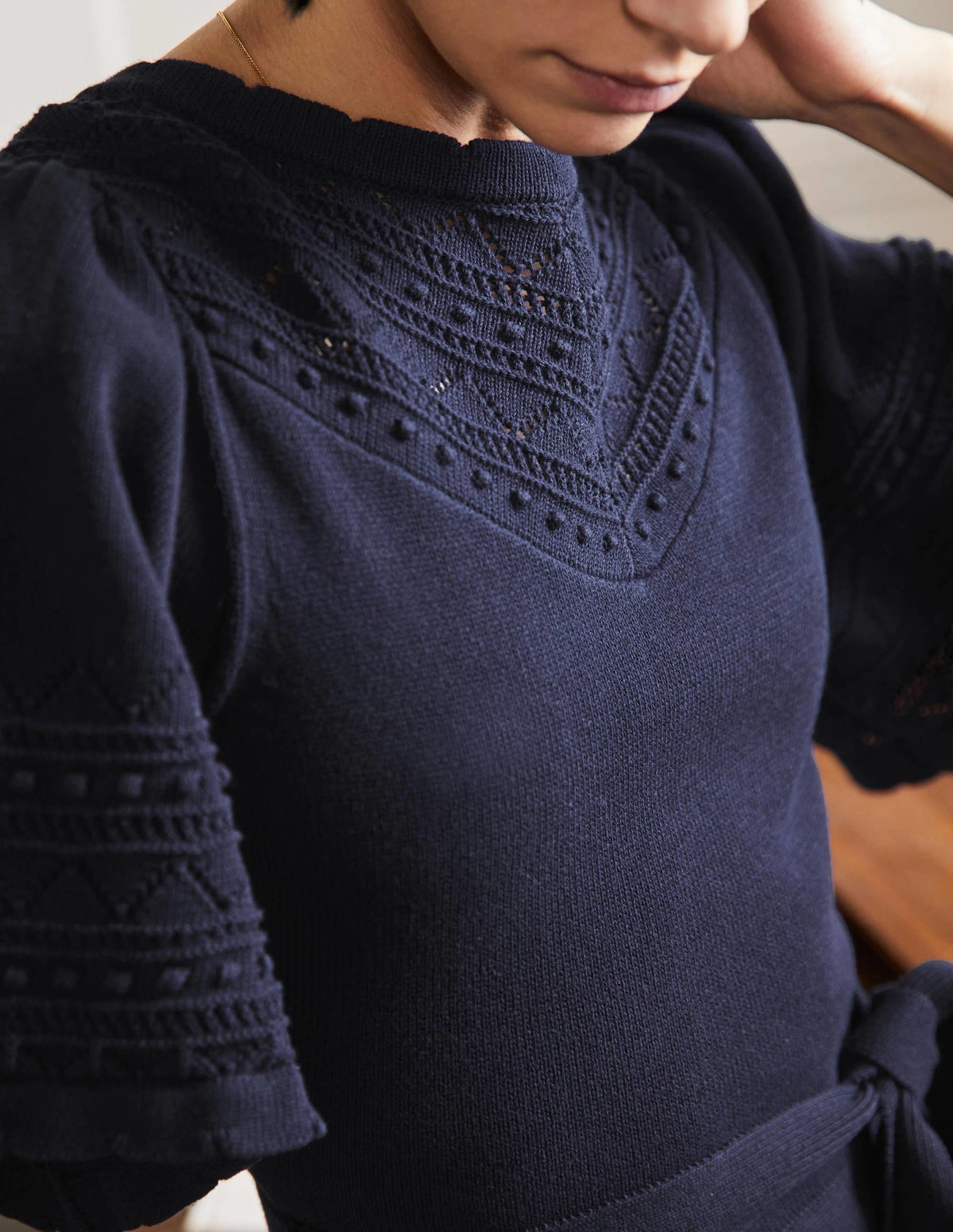 Wide Sleeve Knitted Dress-Navy-2