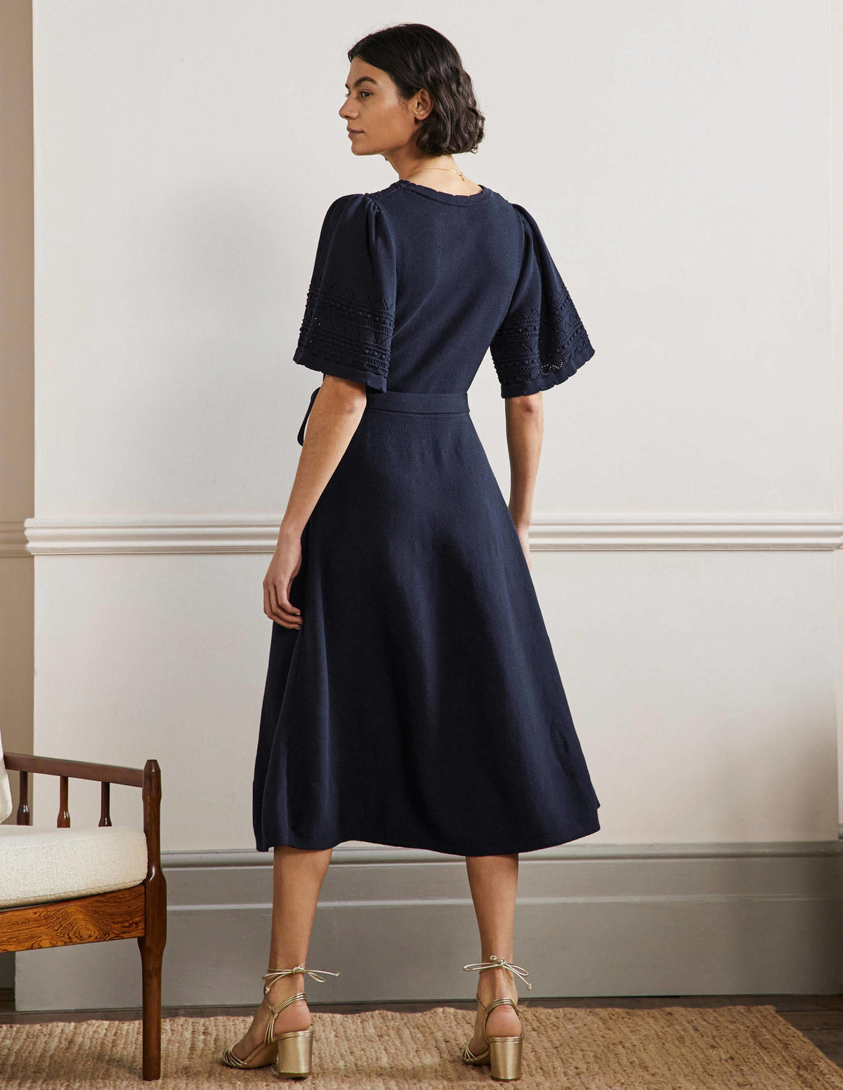 Wide Sleeve Knitted Dress-Navy - Image 3