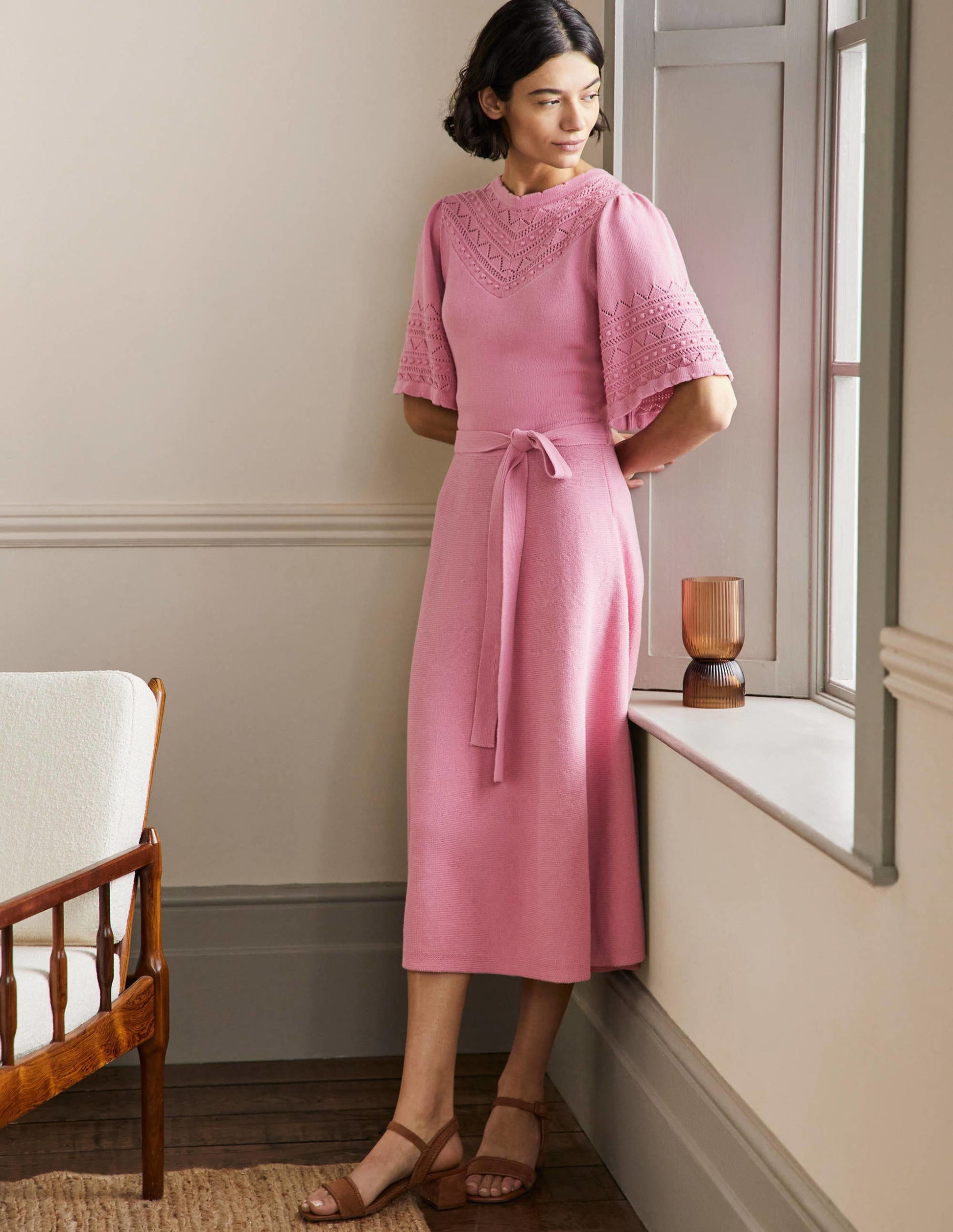 Wide Sleeve Knitted Dress-Formica Pink-1