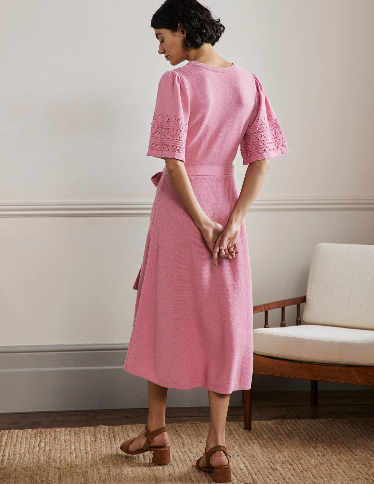 Wide Sleeve Knitted Dress-Formica Pink-3