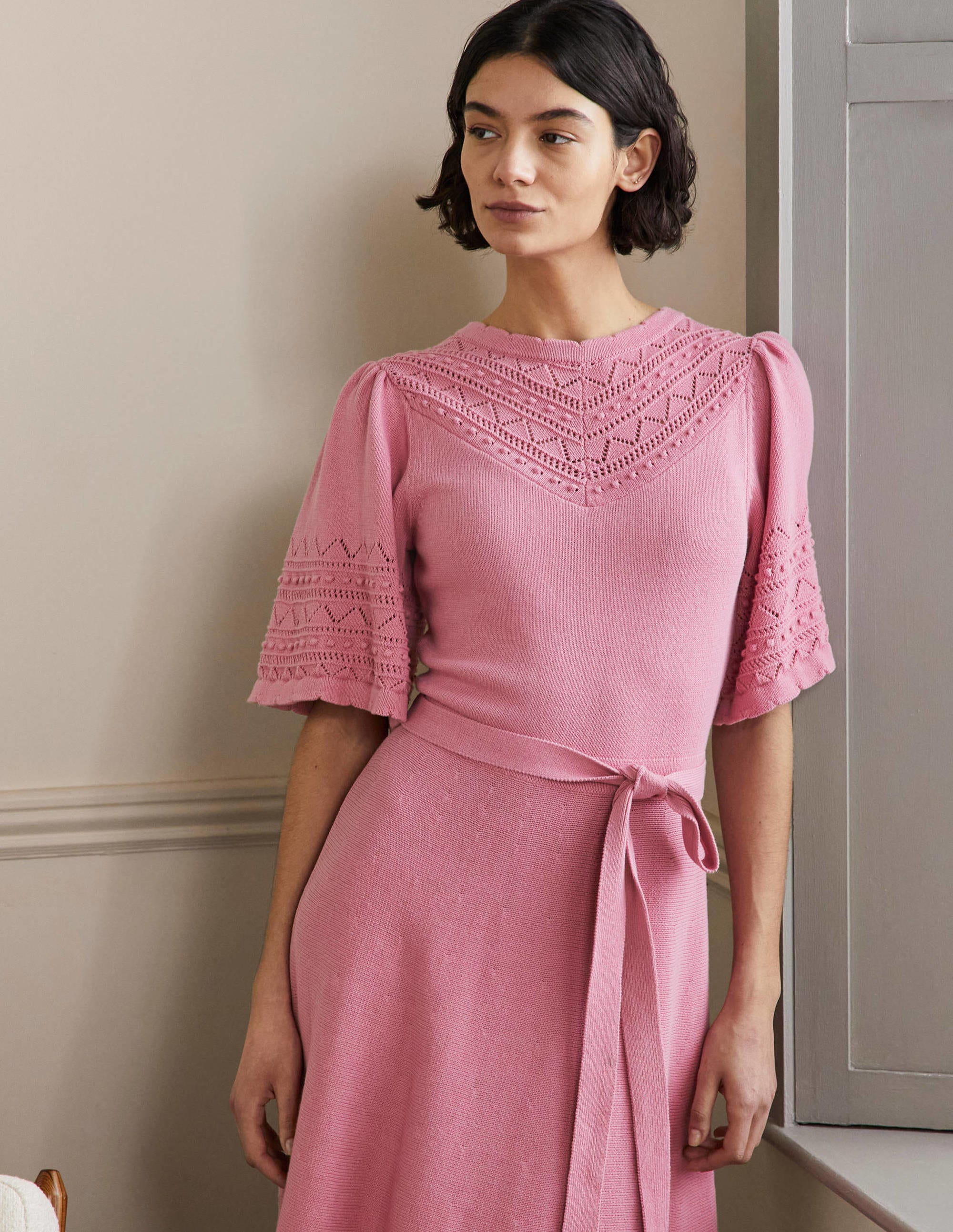 Wide Sleeve Knitted Dress-Formica Pink - Image 4