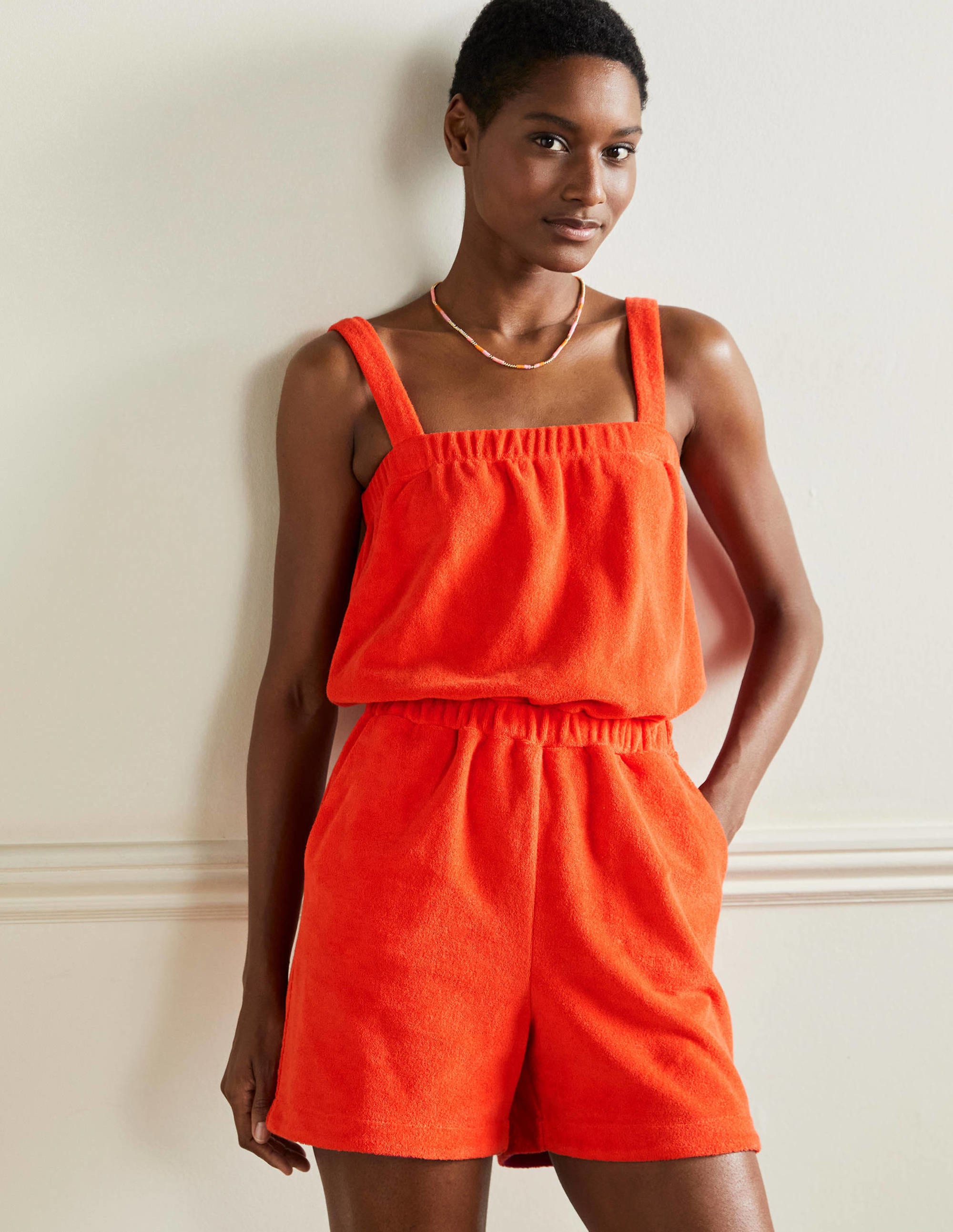 Erica Towelling Playsuit-Papaya - Image 1