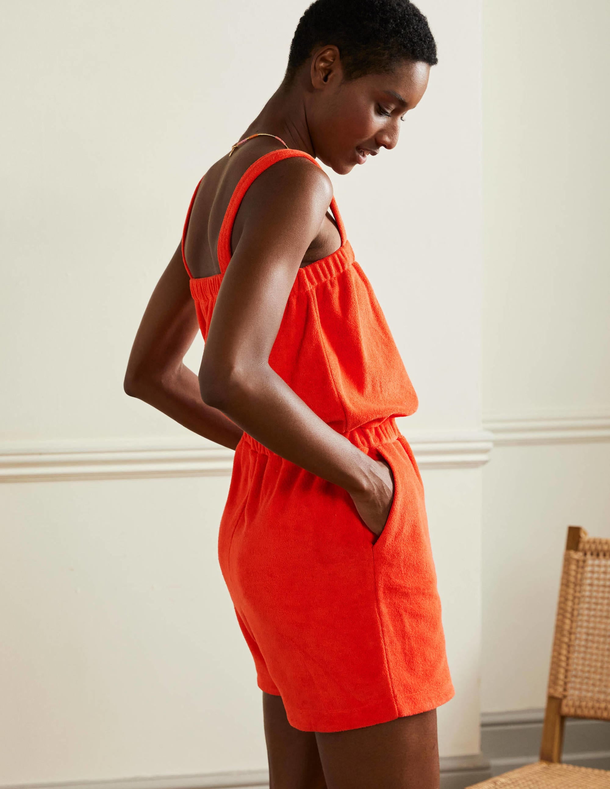 Erica Towelling Playsuit-Papaya - Image 4