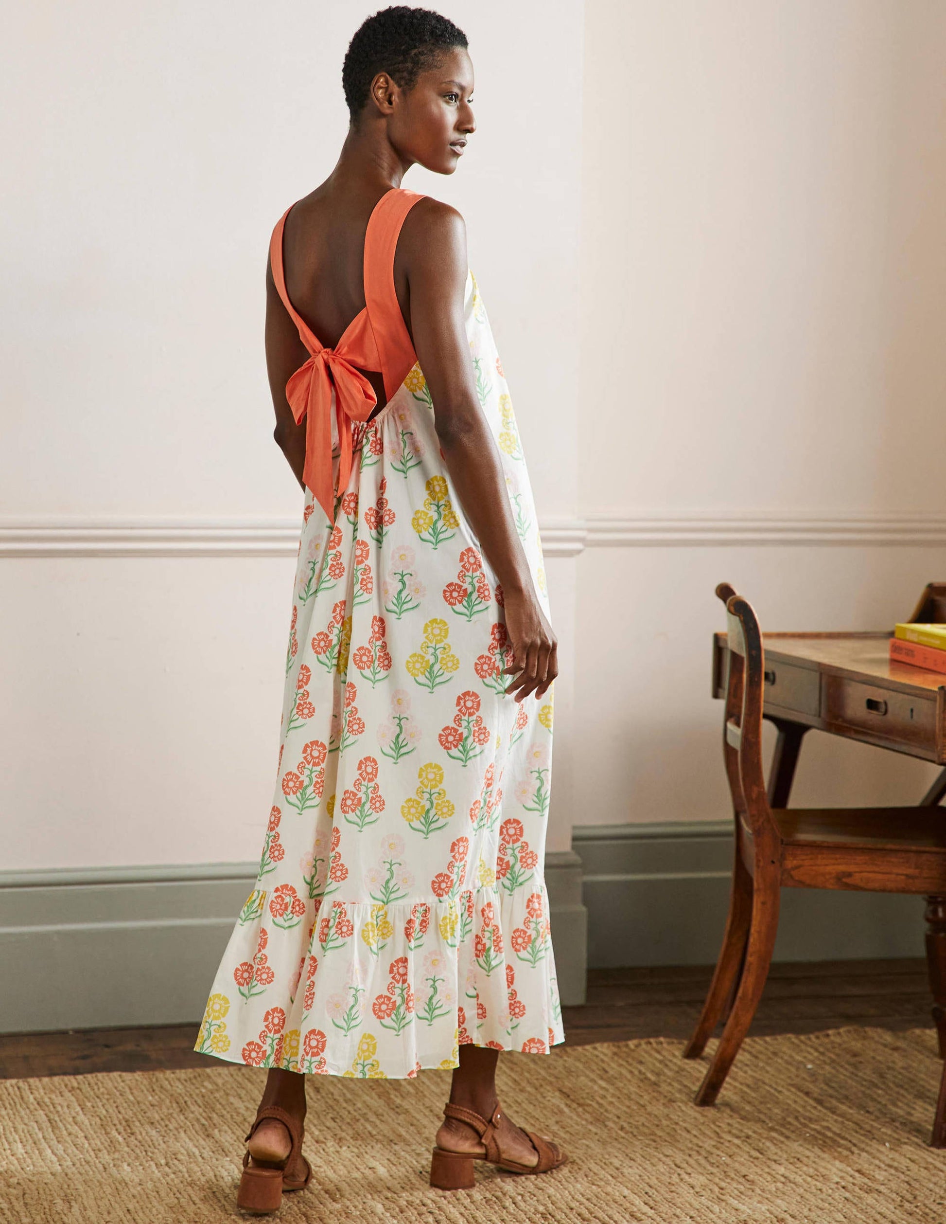 Nadine Tie Back Maxi  Dress-Molly Mahon Flower Woodblock-8