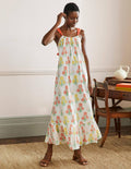 Nadine Tie Back Maxi  Dress-Molly Mahon Flower Woodblock