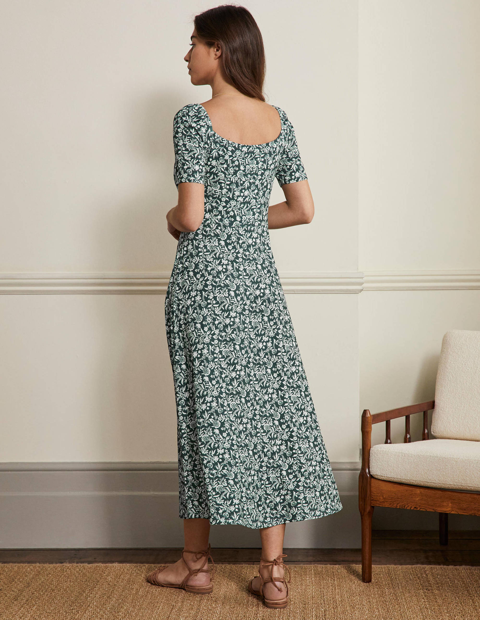 Sweetheart Jersey Midi Dress-Trekking Green, Flora Charm - Image 3