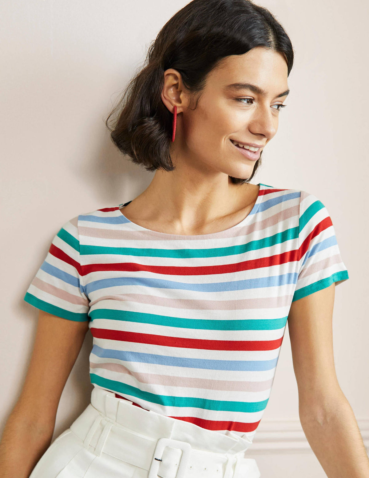Short Sleeve Breton T-Shirt-Clover / Dusty Blue Stripe-1