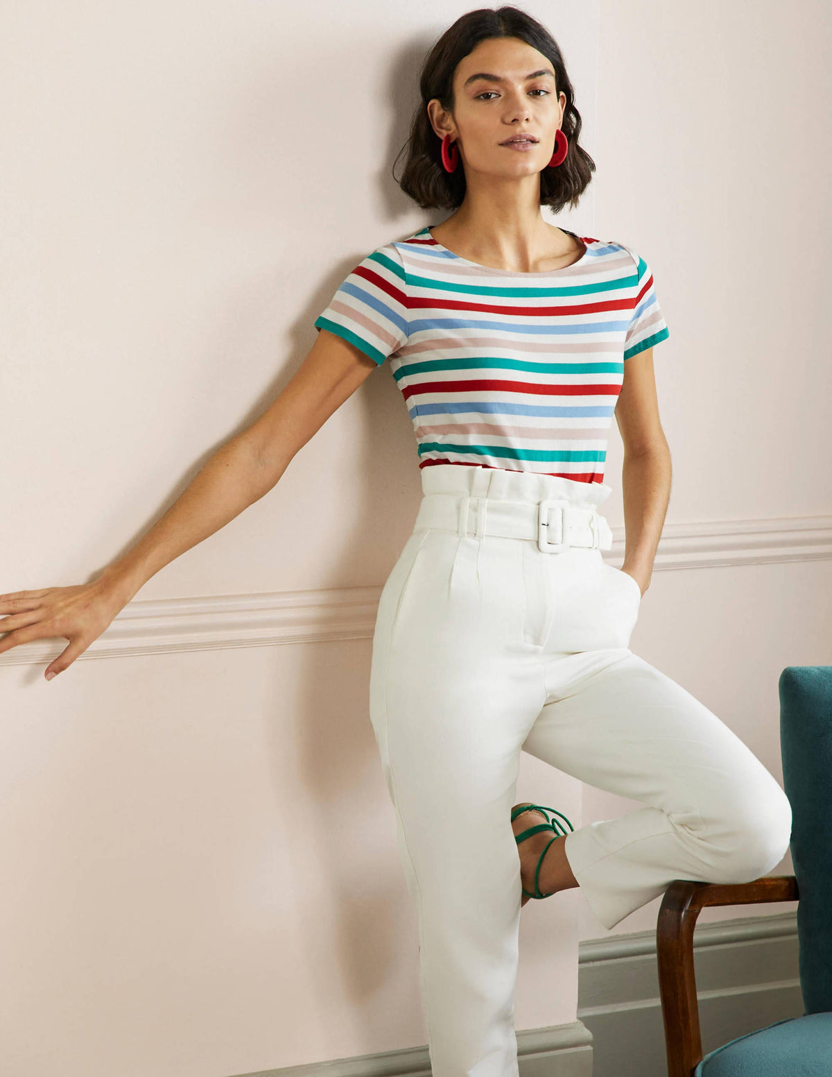 Short Sleeve Breton T-Shirt-Clover / Dusty Blue Stripe-4