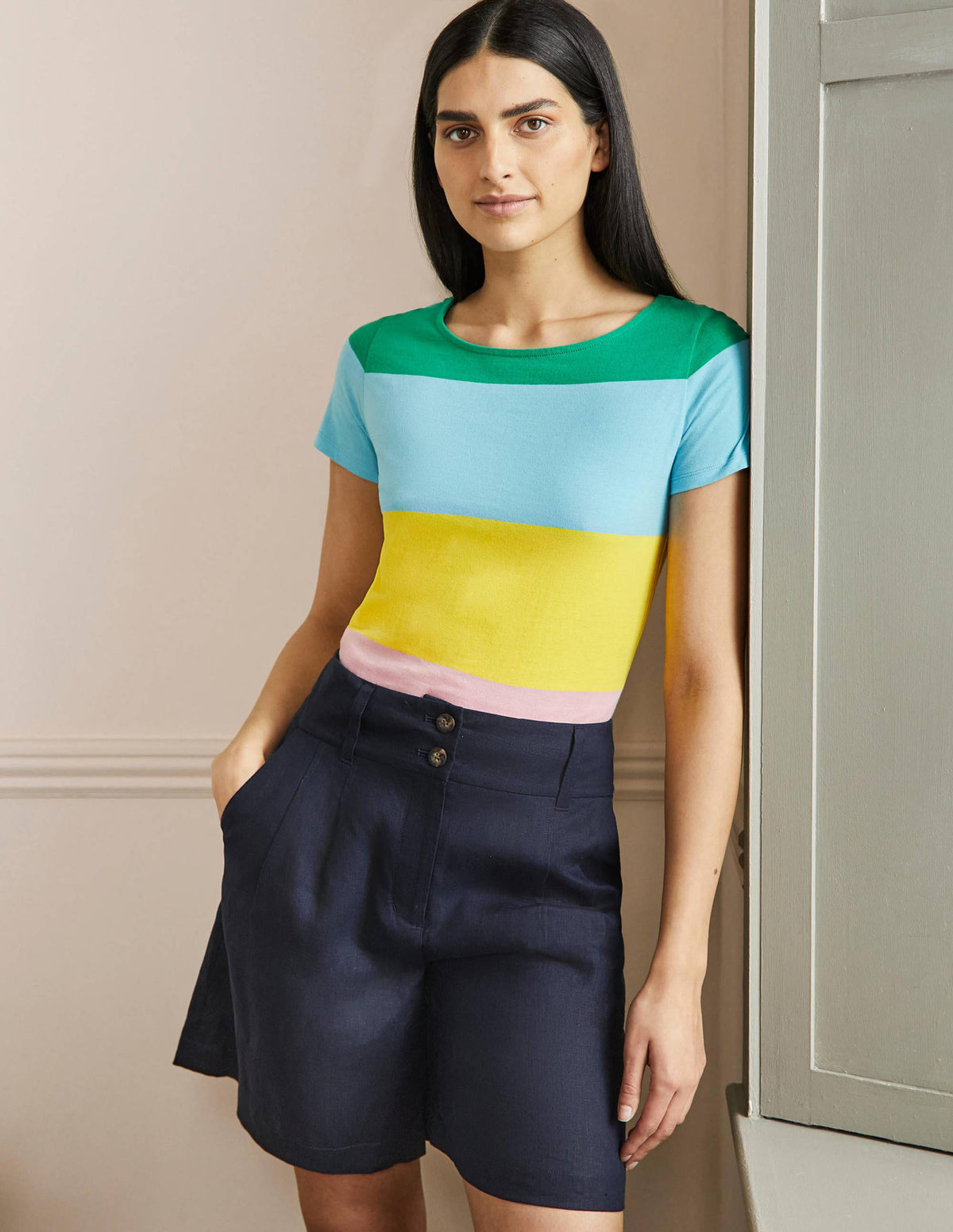Short Sleeve Breton T-Shirt-Rainbow Wide Stripe-1