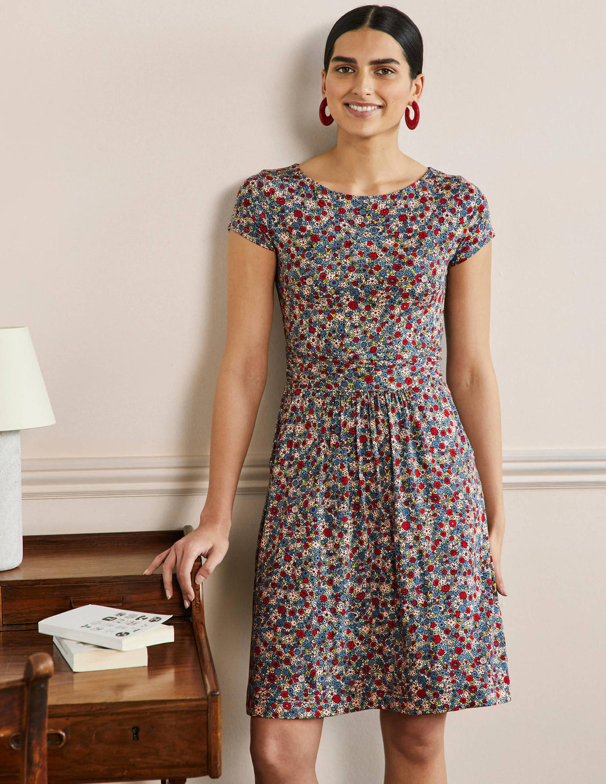 Amelie Jersey Dress-Riviera Blue, Floret Cluster - Image 1
