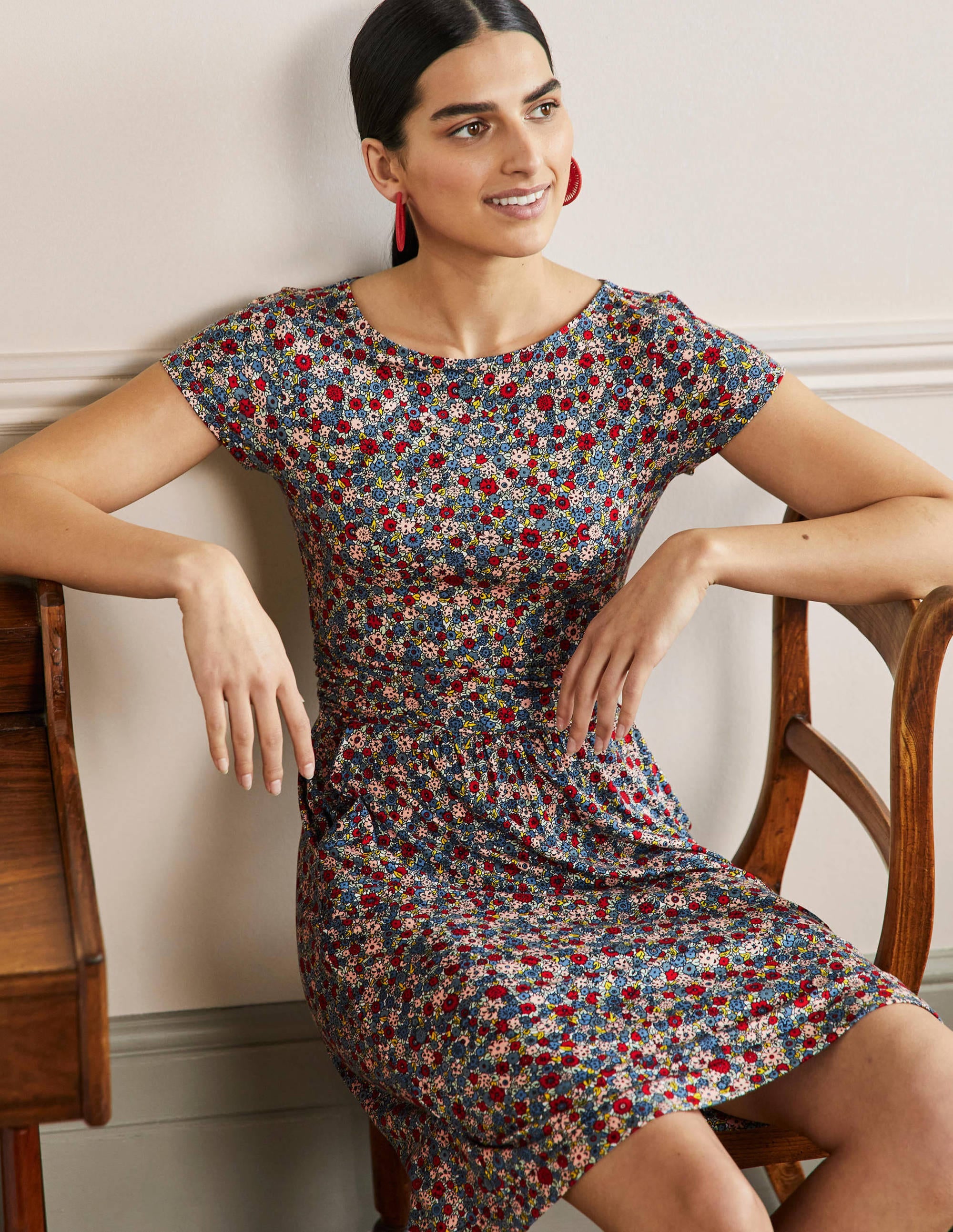Amelie Jersey Dress-Riviera Blue, Floret Cluster - Image 4