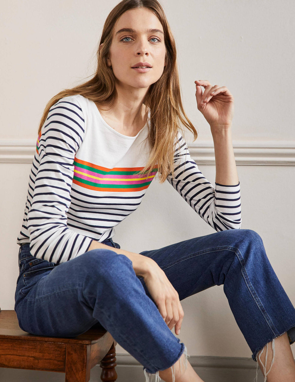 Long Sleeve Breton Top-Tropical Chest Stripe - Image 1