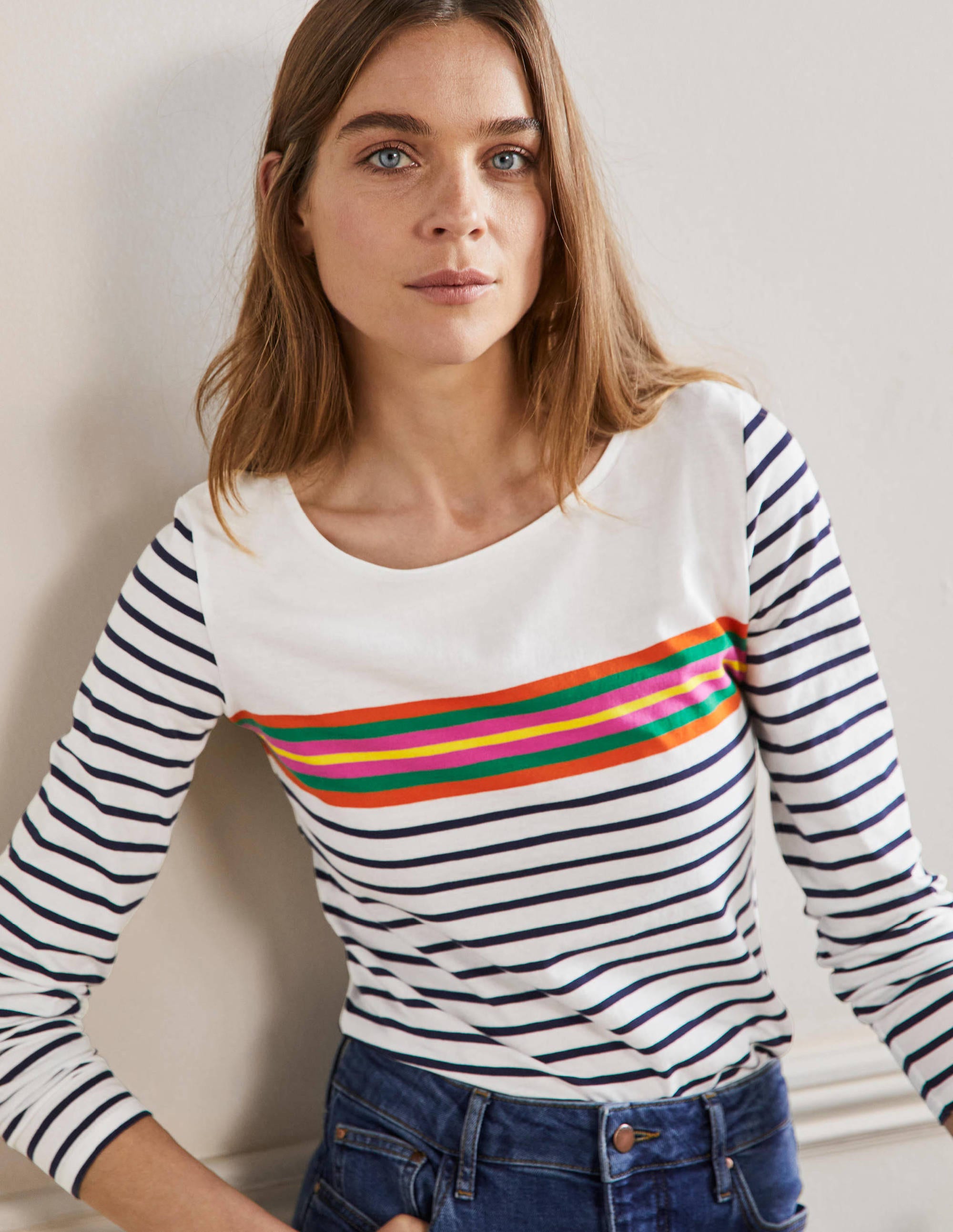 Long Sleeve Breton Top-Tropical Chest Stripe - Image 4