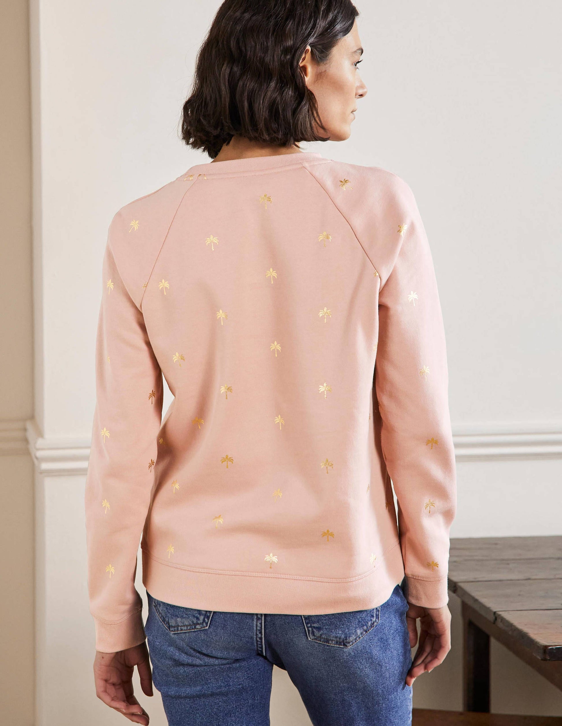 Printed Cotton Sweatshirt-Milkshake/Gold, Paradise Palm-3
