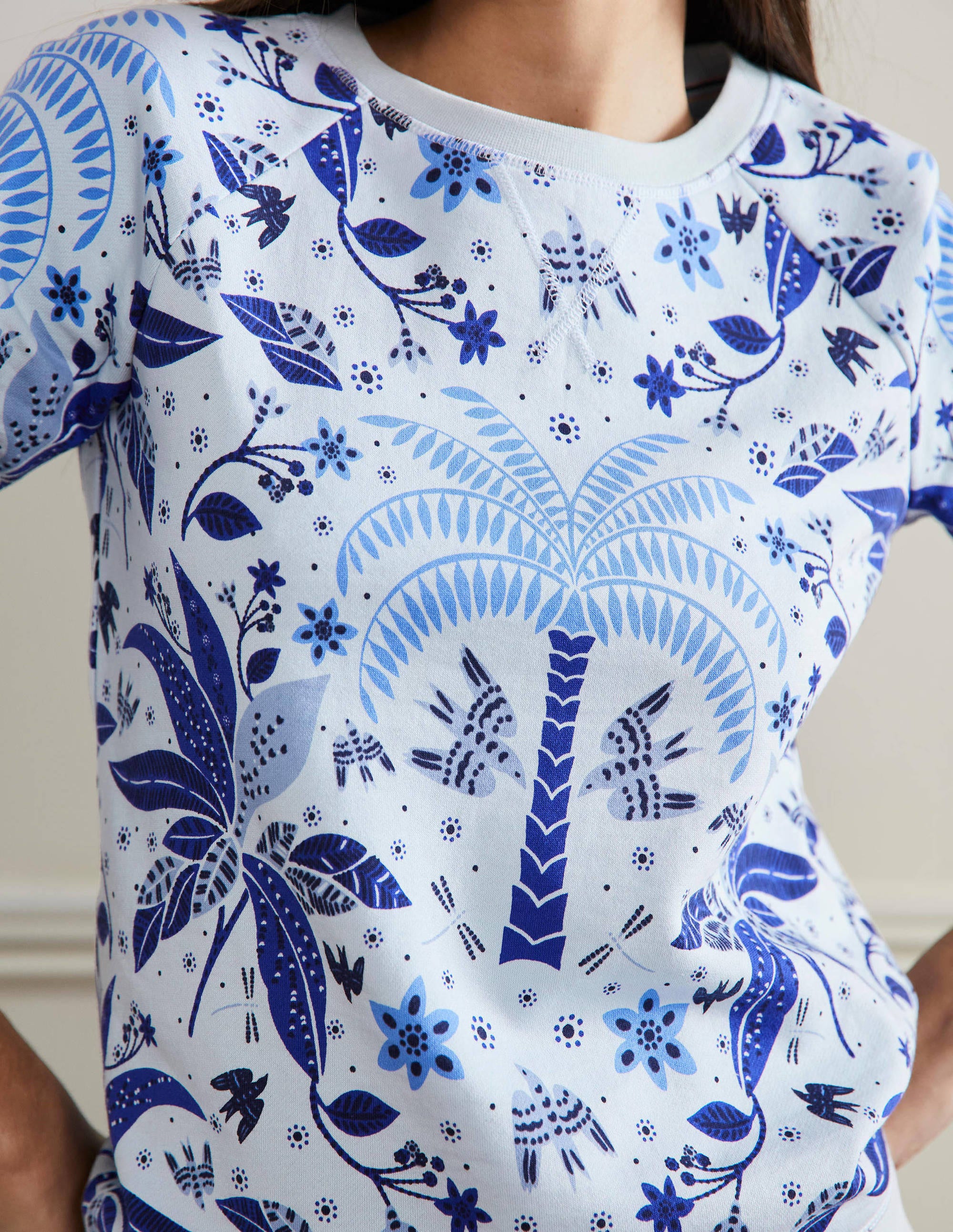 Printed Cotton Sweatshirt-Blue, Oriental Cascade - Image 2