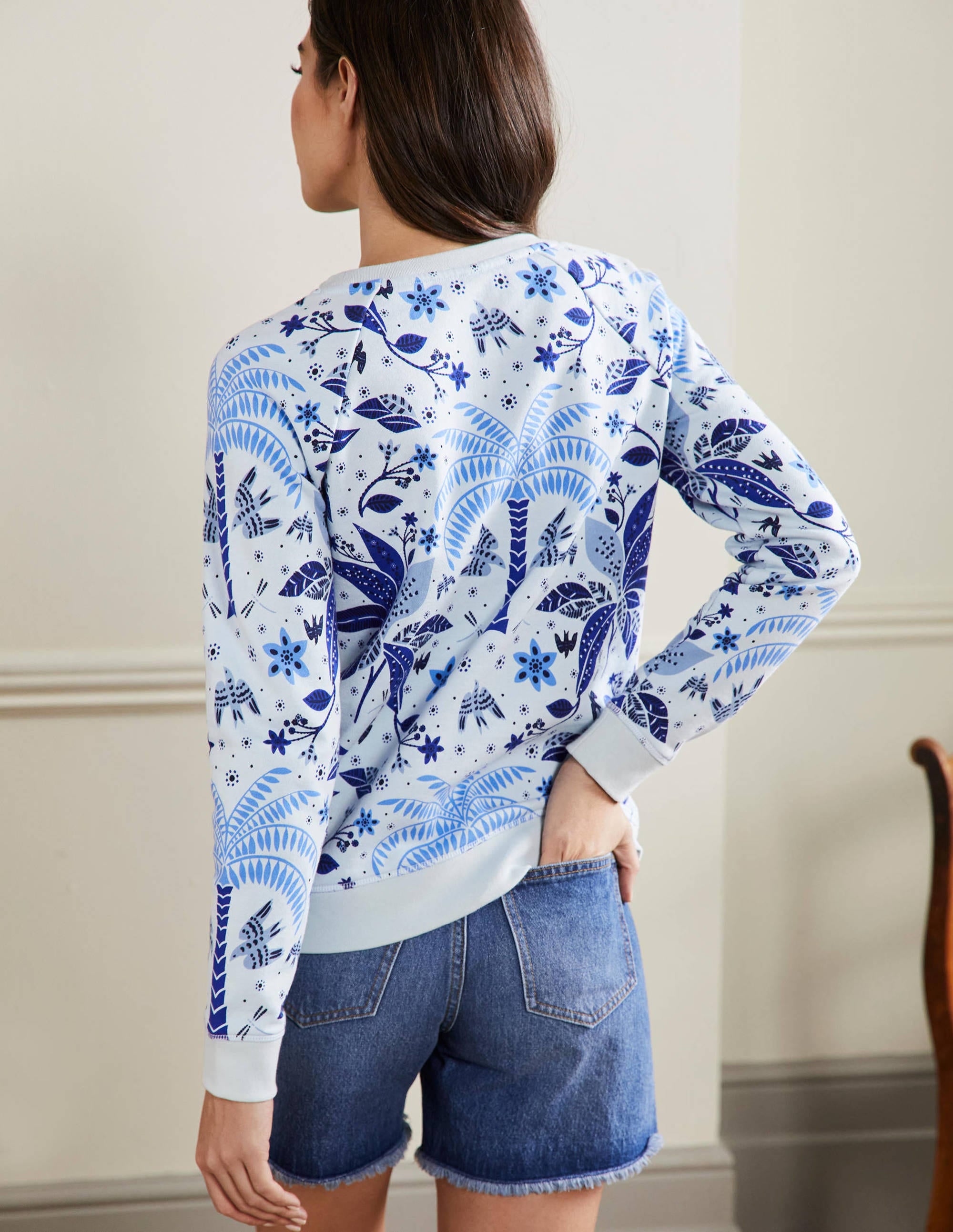 Printed Cotton Sweatshirt-Blue, Oriental Cascade - Image 3