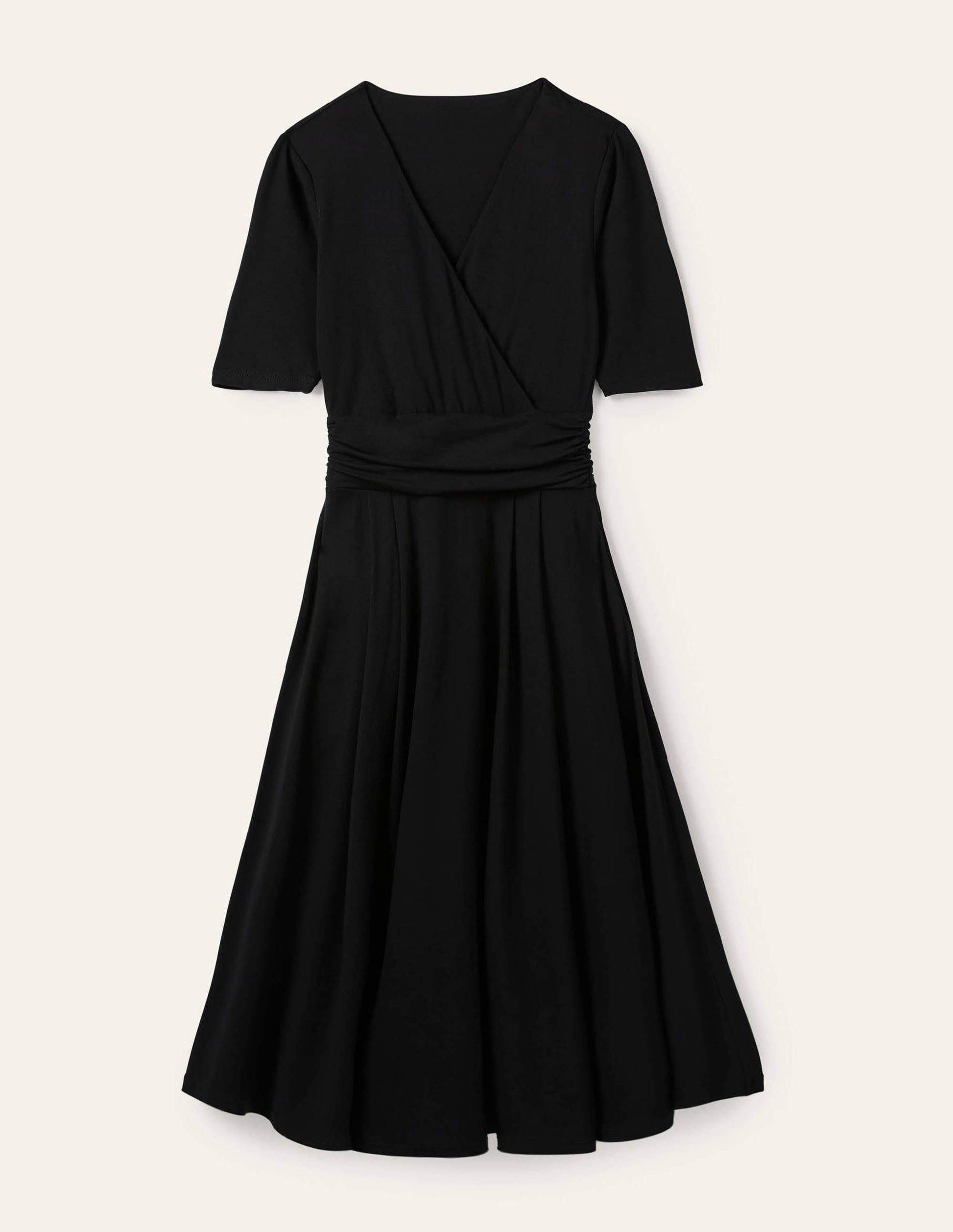 Ruched Waist Jersey Midi Dress-Black-5