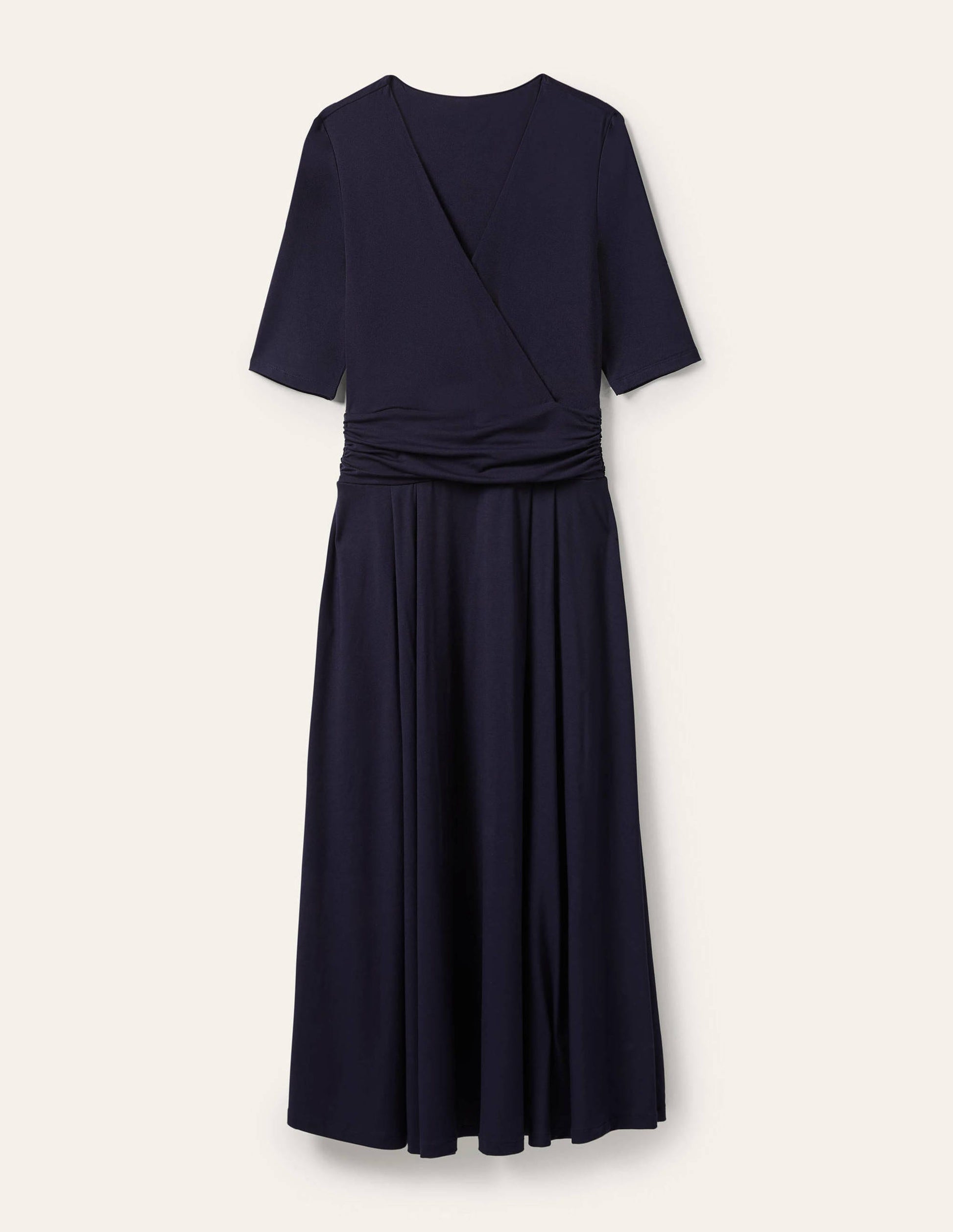 Ruched Waist Jersey Midi Dress-Navy-5