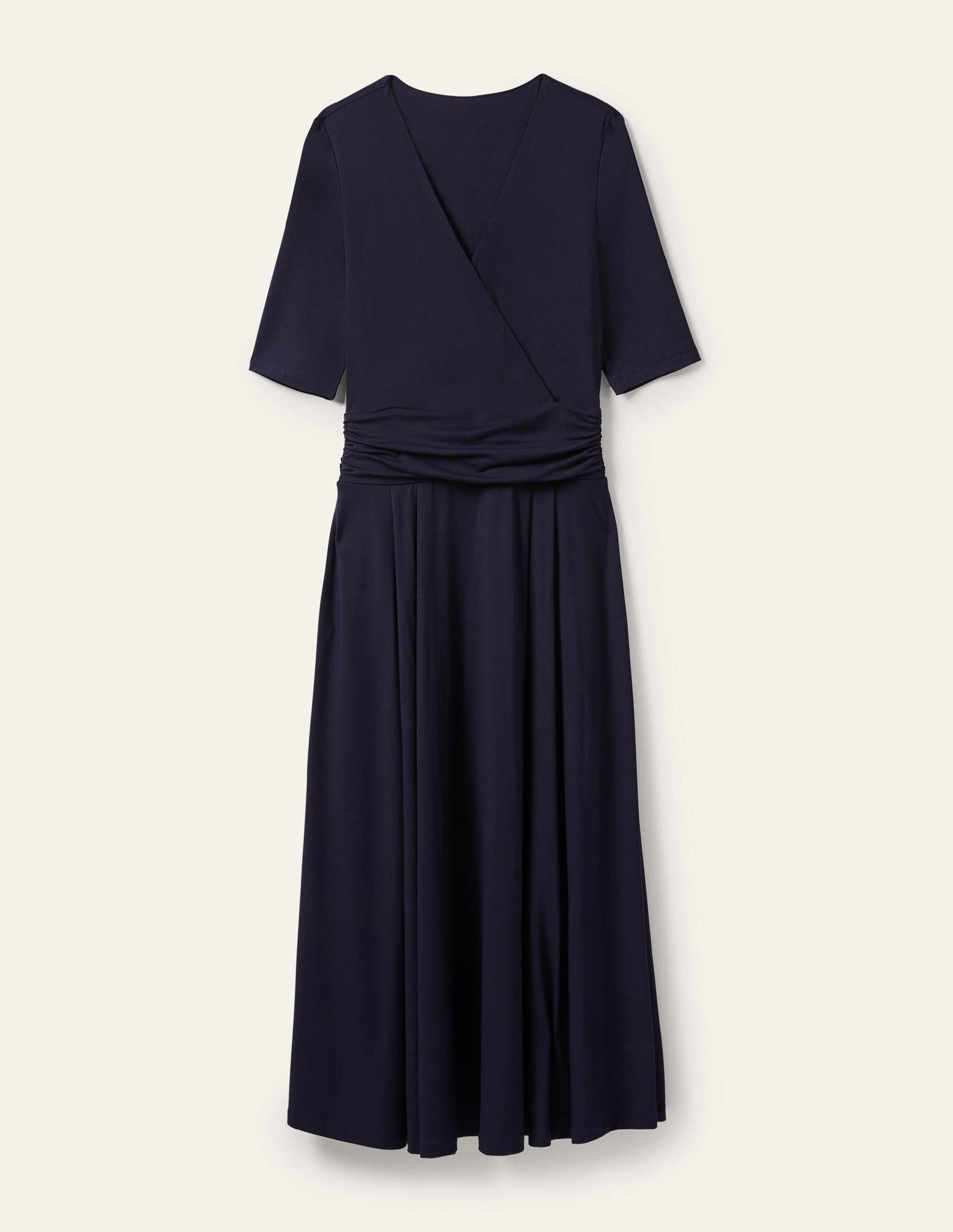 Ruched Waist Jersey Midi Dress-Navy - Image 5