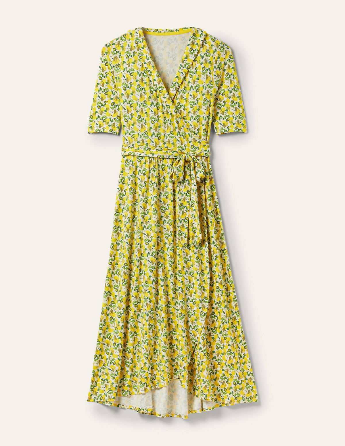 Lavinia Jersey Wrap Dress-Ivory, Lemon Vine-5